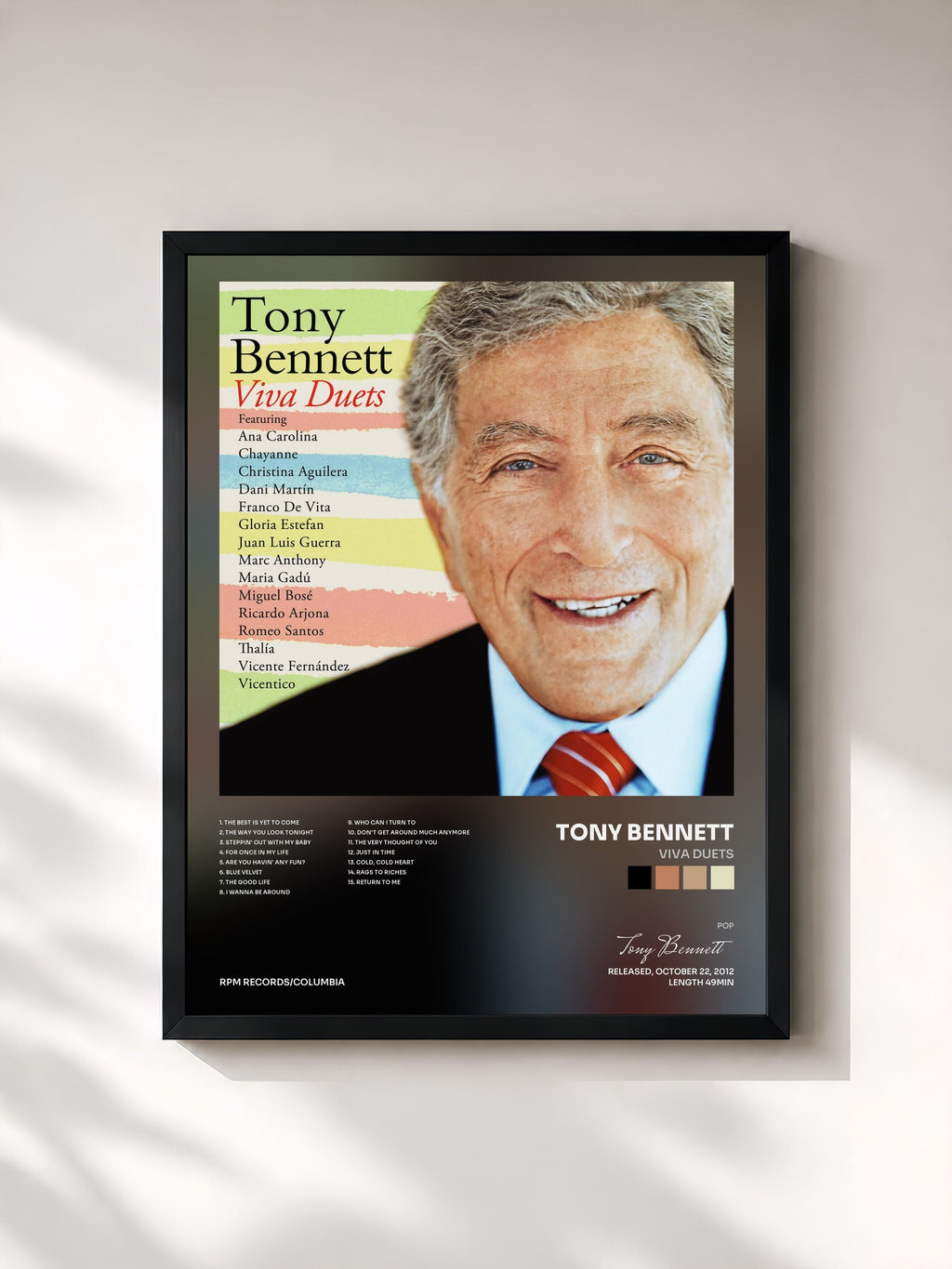 #noir Viva Duets de Tony Bennett en lámina enmarcada, marco negro, impresa y enmarcada en Francia
