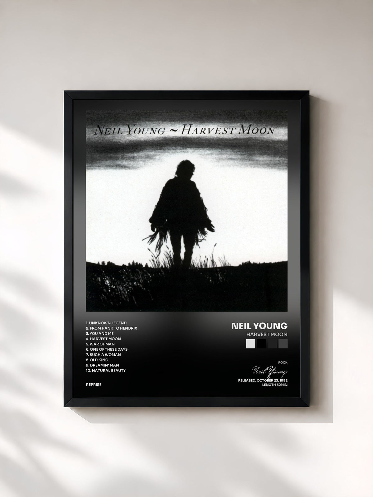 #noir Tableau de l'album Harvest Moon de Neil Young, cadre noir, imprimé et encadré en France