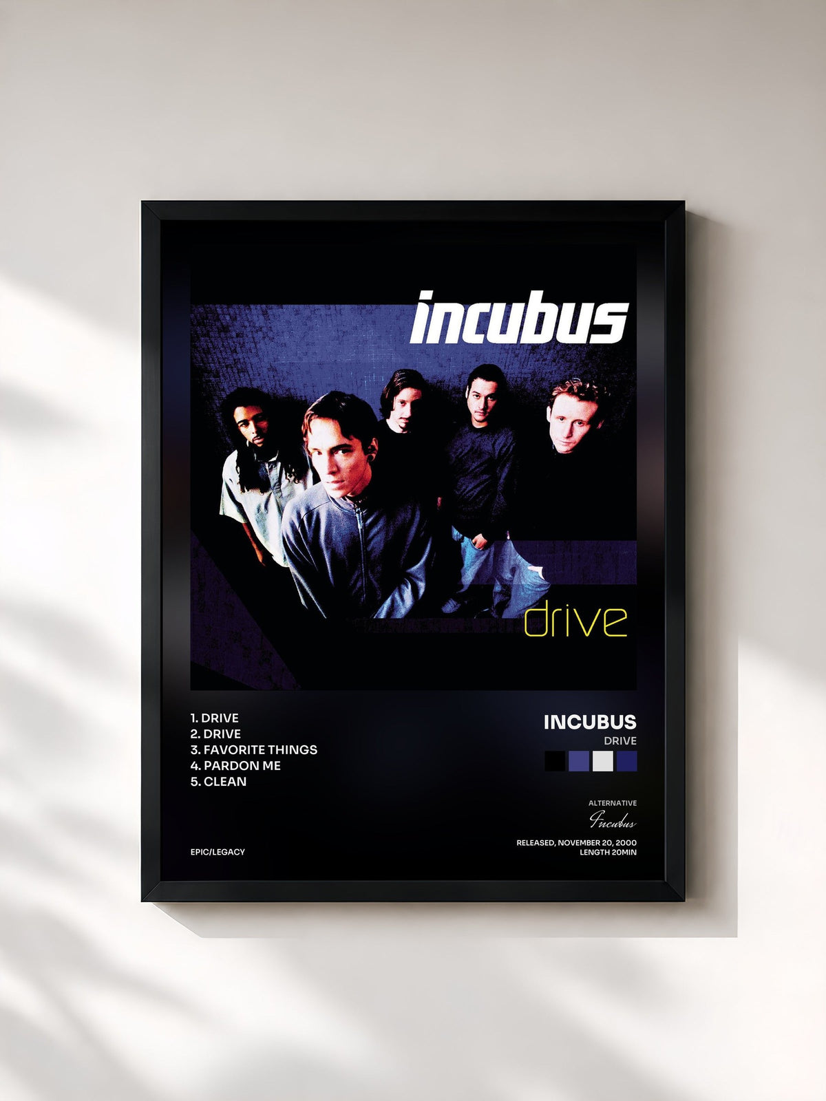 #noir Drive de Incubus en lámina enmarcada, marco negro, impresa y enmarcada en Francia
