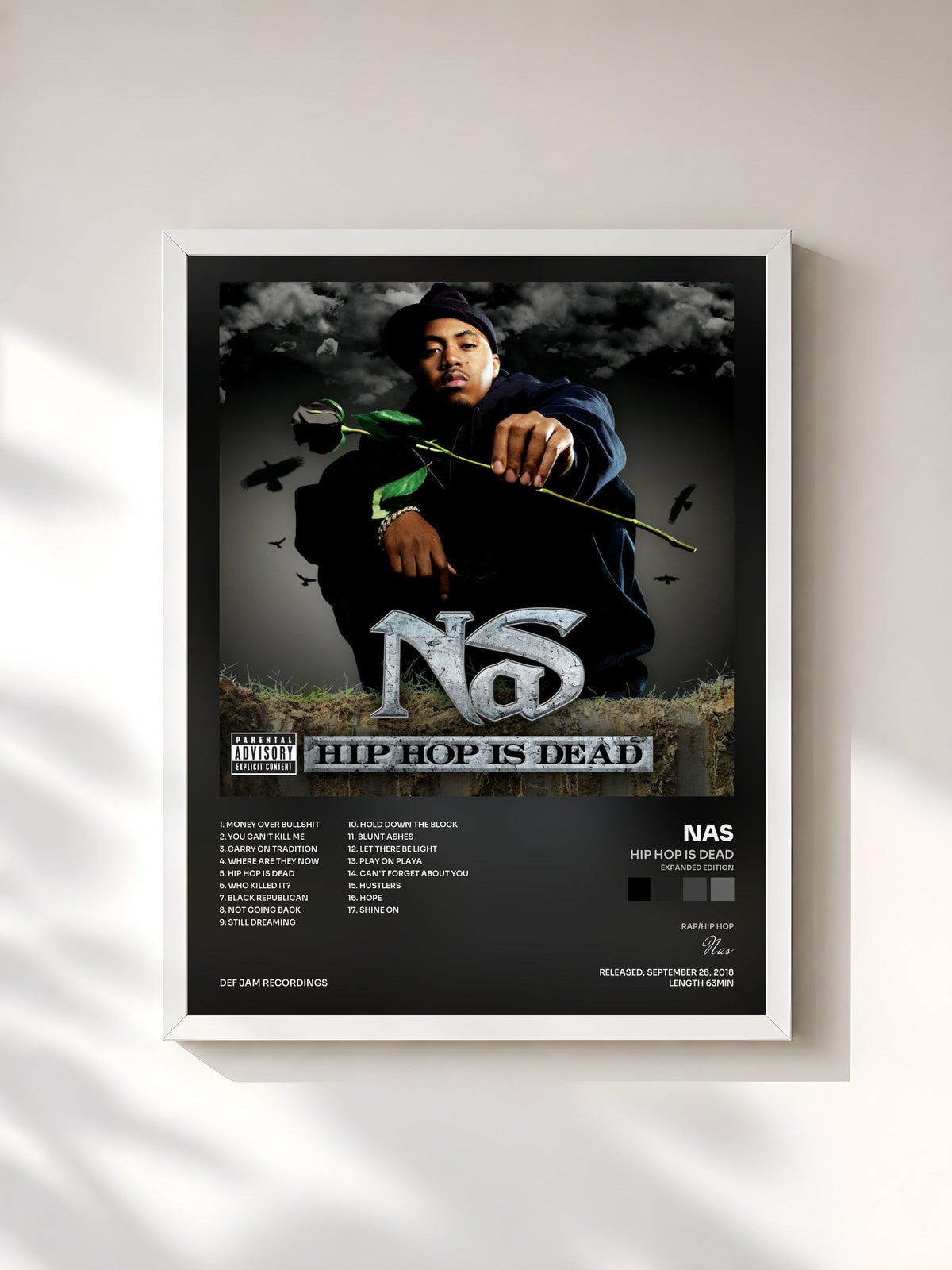 #blanc Tableau de l'album Hip Hop Is Dead (Expanded Edition) de Nas, cadre blanc, imprimé et encadré en France
