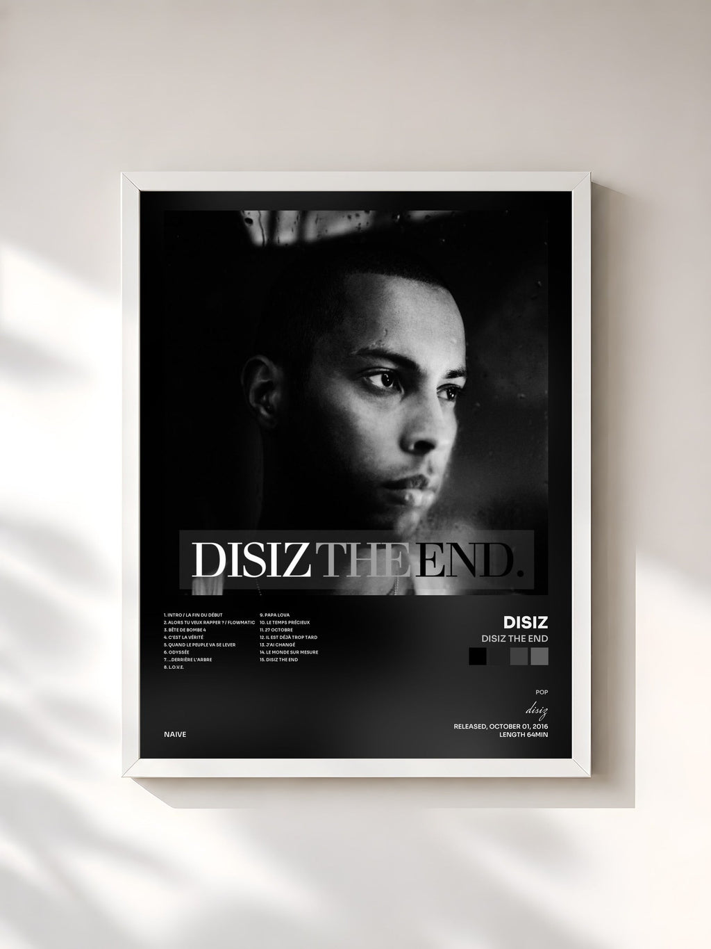 #blanc Tableau de l'album Disiz the End de disiz, cadre blanc, imprimé et encadré en France