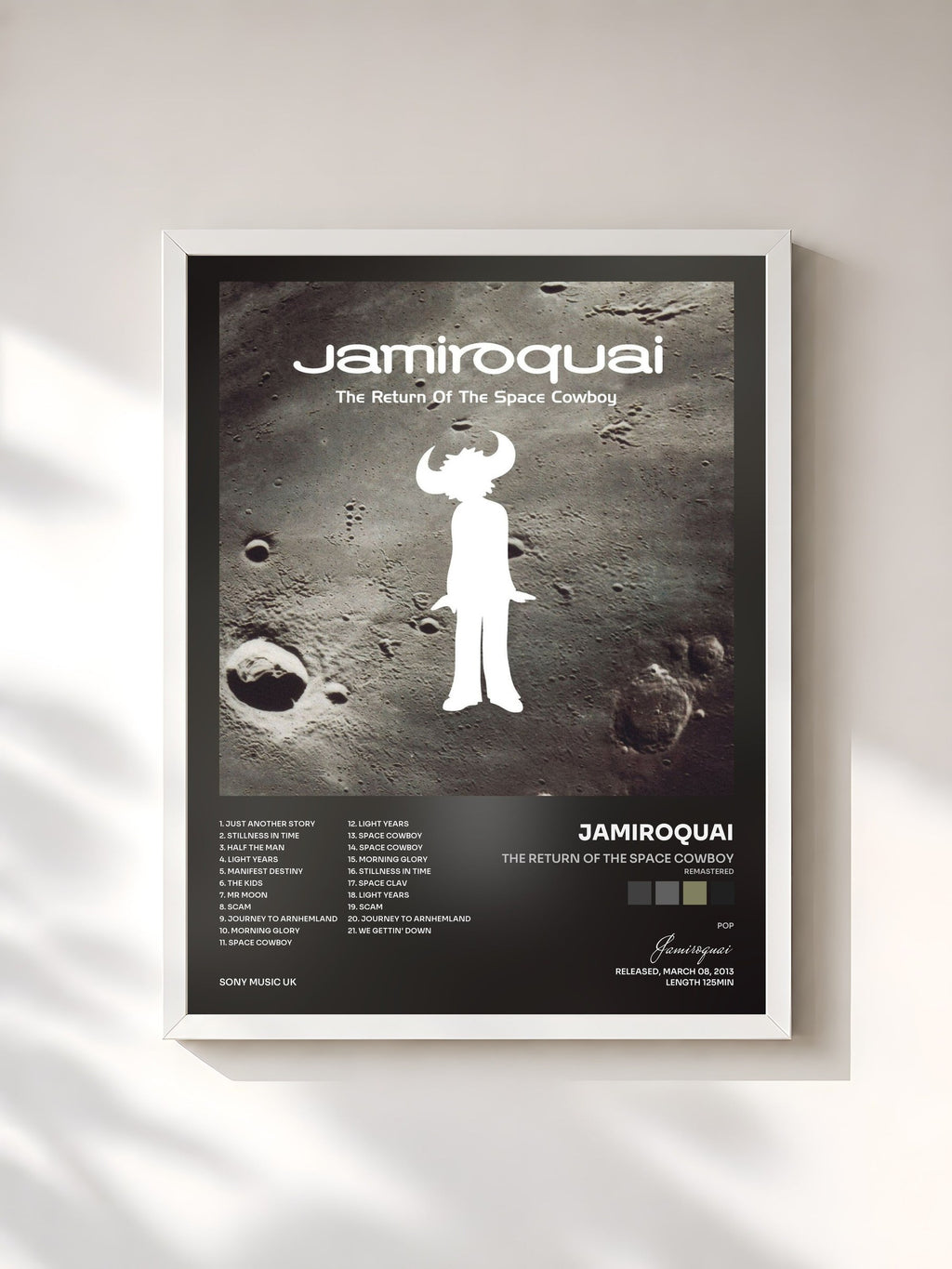 #blanc Tableau de l'album The Return of the Space Cowboy (Remastered) de Jamiroquai, cadre blanc, imprimé et encadré en France