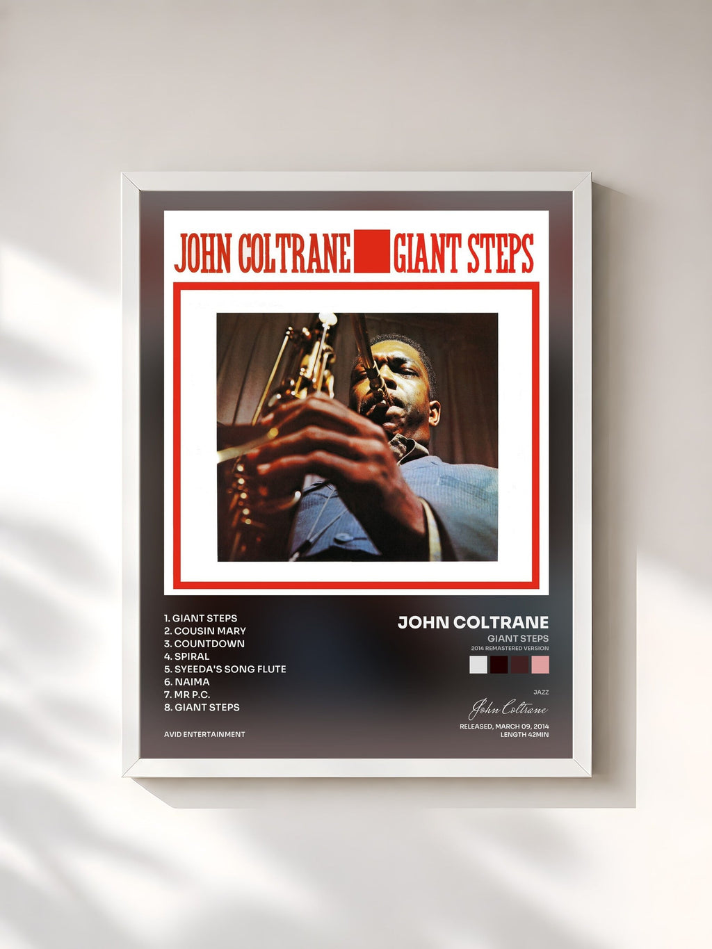 #blanc Tableau de l'album Giant Steps (2014 Remastered Version) de John Coltrane, cadre blanc, imprimé et encadré en France