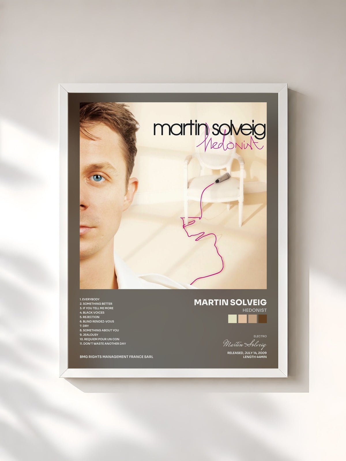 #blanc Tableau de l'album Hedonist de Martin Solveig, cadre blanc, imprimé et encadré en France