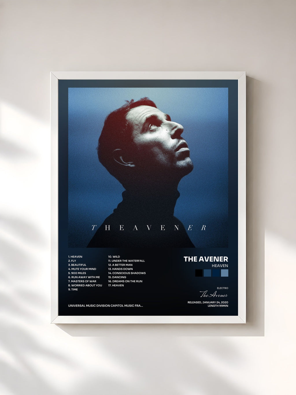#blanc Tableau de l'album Heaven de The Avener, cadre blanc, imprimé et encadré en France