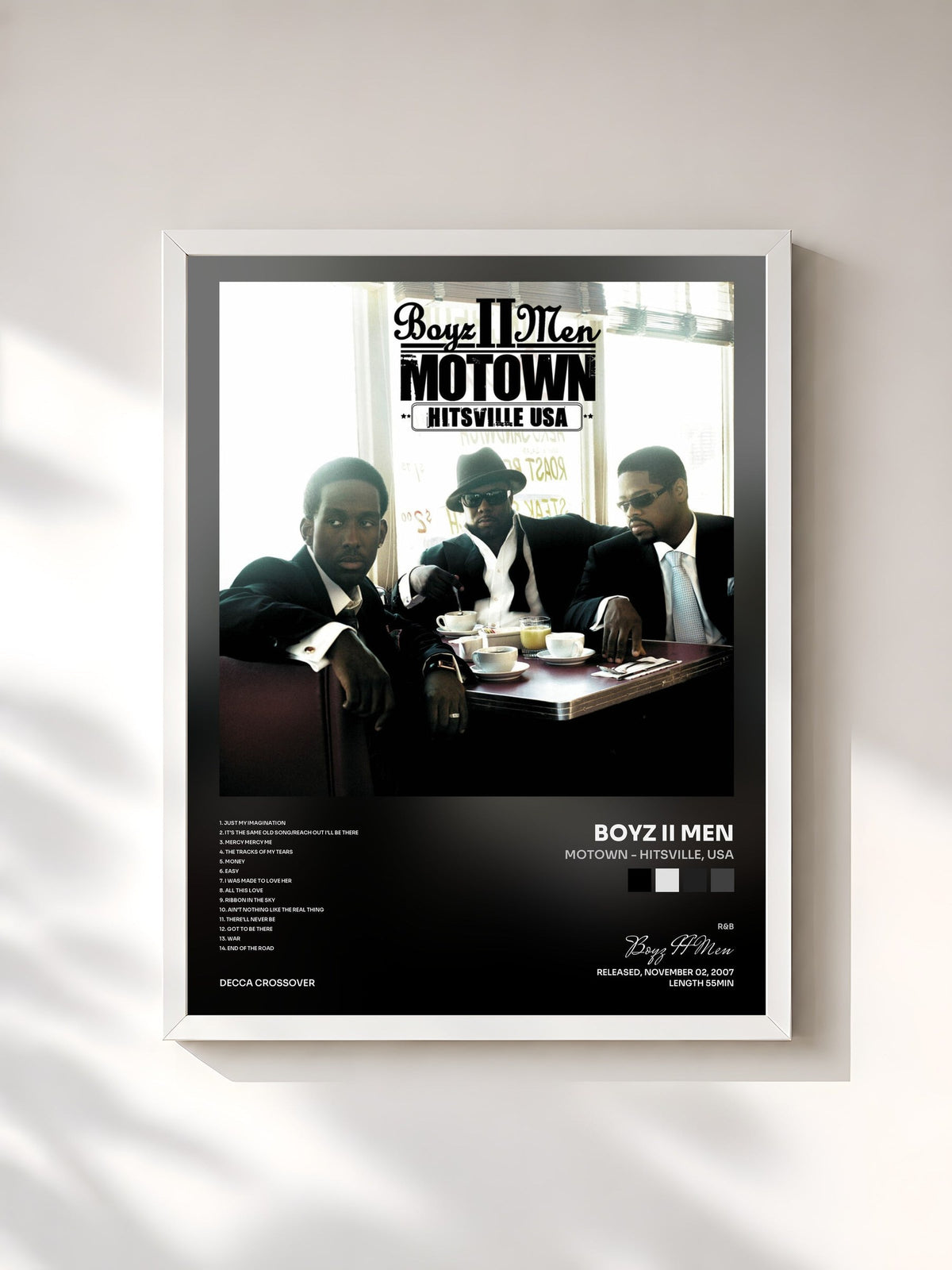 #blanc Tableau de l'album Motown - Hitsville, USA de Boyz II Men, cadre blanc, imprimé et encadré en France