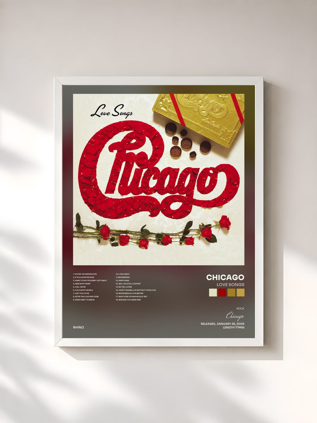 #blanc Love Songs von Chicago als gerahmter Kunstdruck, weißer Rahmen, gedruckt und gerahmt in Frankreich