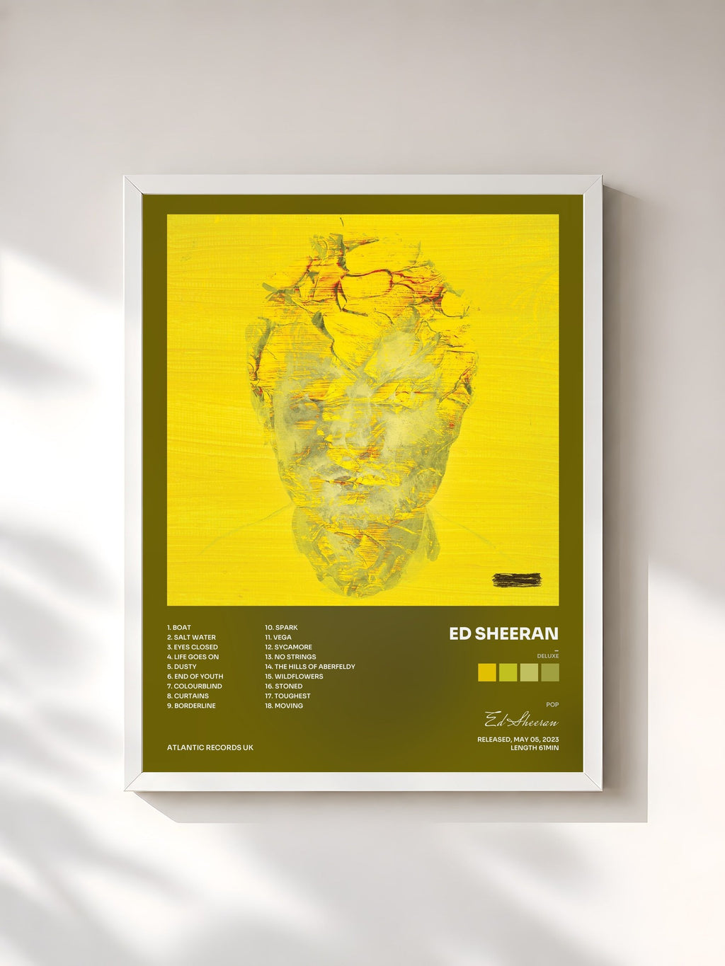 #blanc Tableau de l'album - (Deluxe) de Ed Sheeran, cadre blanc, imprimé et encadré en France