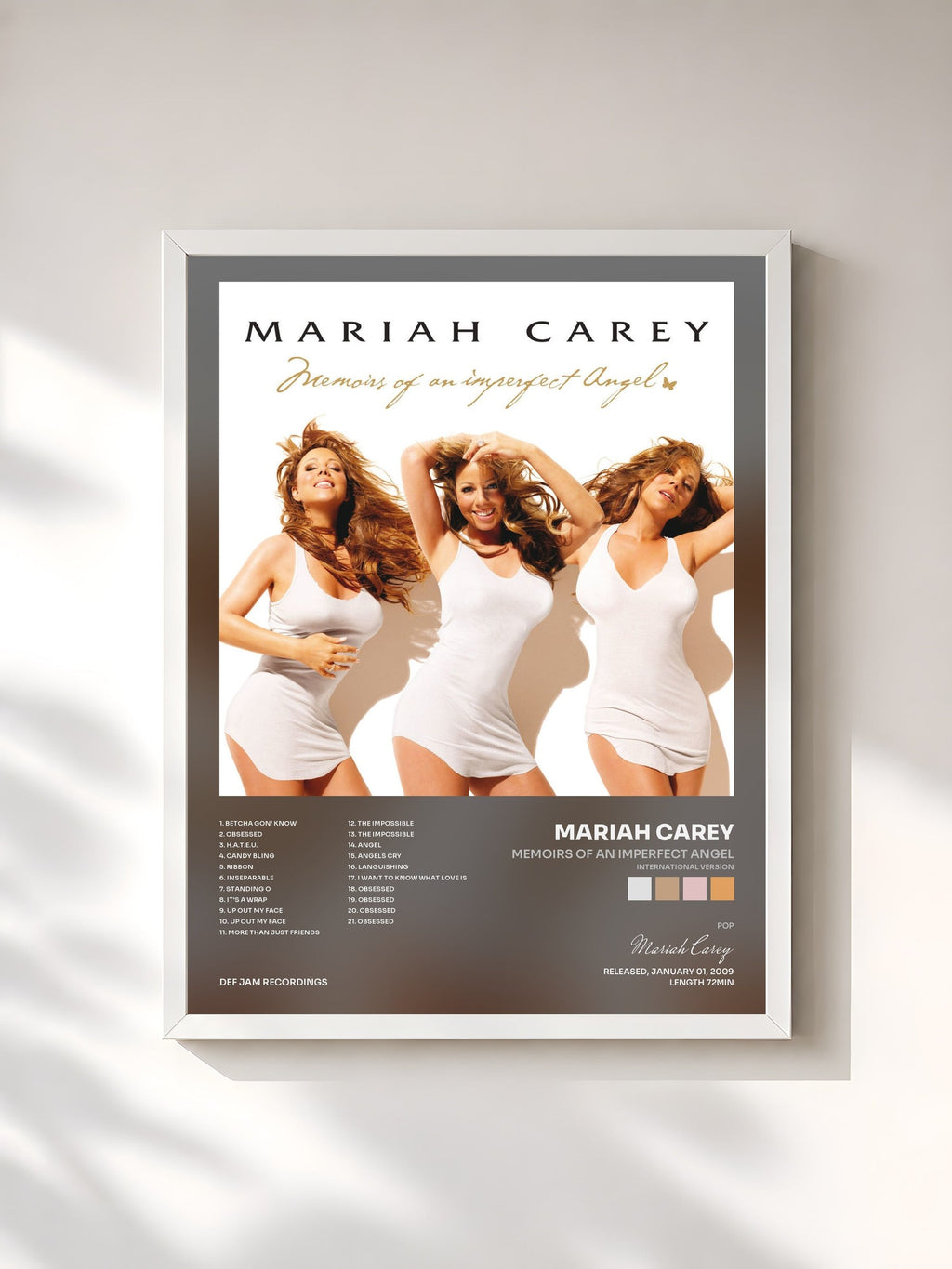 #blanc Tableau de l'album Memoirs of an imperfect Angel (International Version) de Mariah Carey, cadre blanc, imprimé et encadré en France