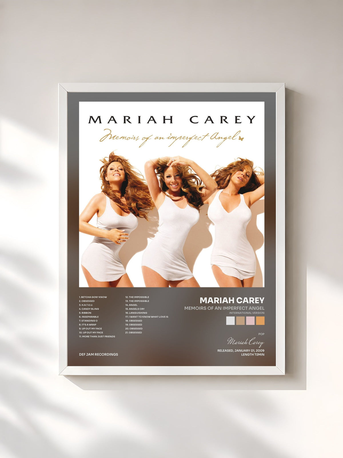 #blanc Tableau de l'album Memoirs of an imperfect Angel (International Version) de Mariah Carey, cadre blanc, imprimé et encadré en France