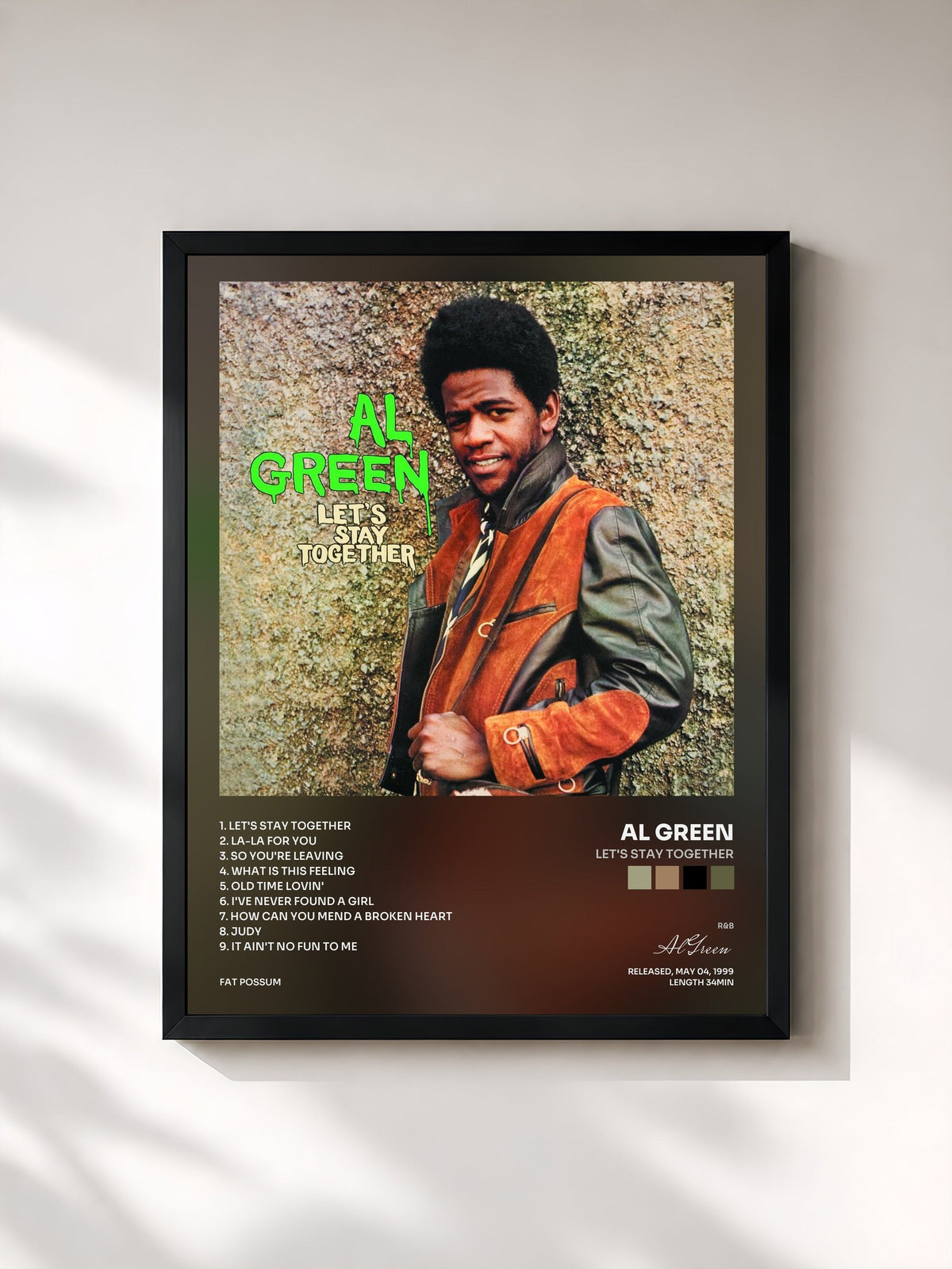 #noir Tableau de l'album Let's Stay Together de Al Green, cadre noir, imprimé et encadré en France