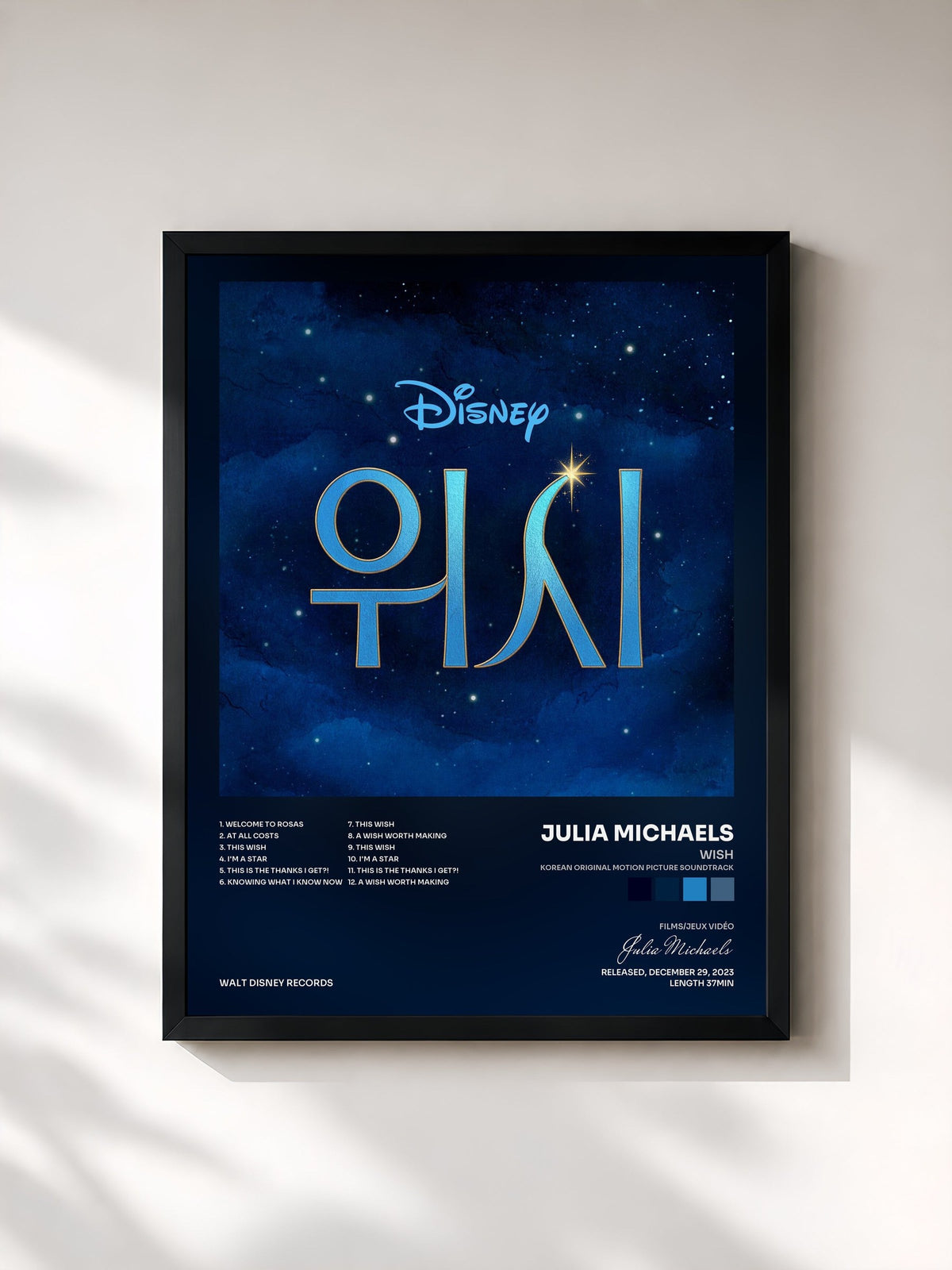 #noir Tableau de l'album Wish (Korean Original Motion Picture Soundtrack) de Julia Michaels, cadre noir, imprimé et encadré en France