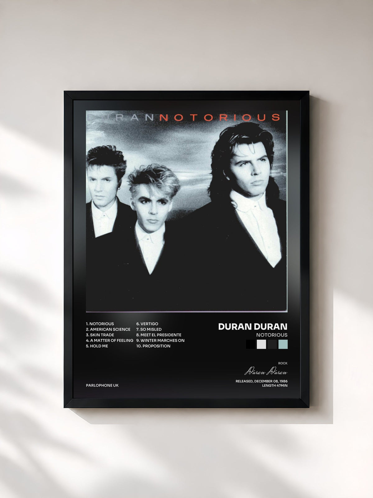 #noir Notorious di Duran Duran in stampa incorniciata, cornice nera, stampata e incorniciata in Francia