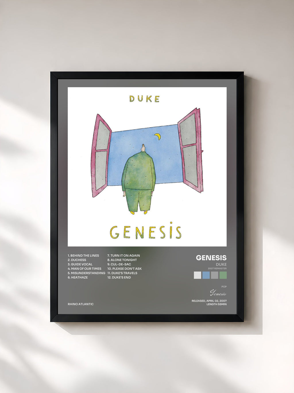 #noir Duke (2007 Remaster) di Genesis in stampa incorniciata, cornice nera, stampata e incorniciata in Francia