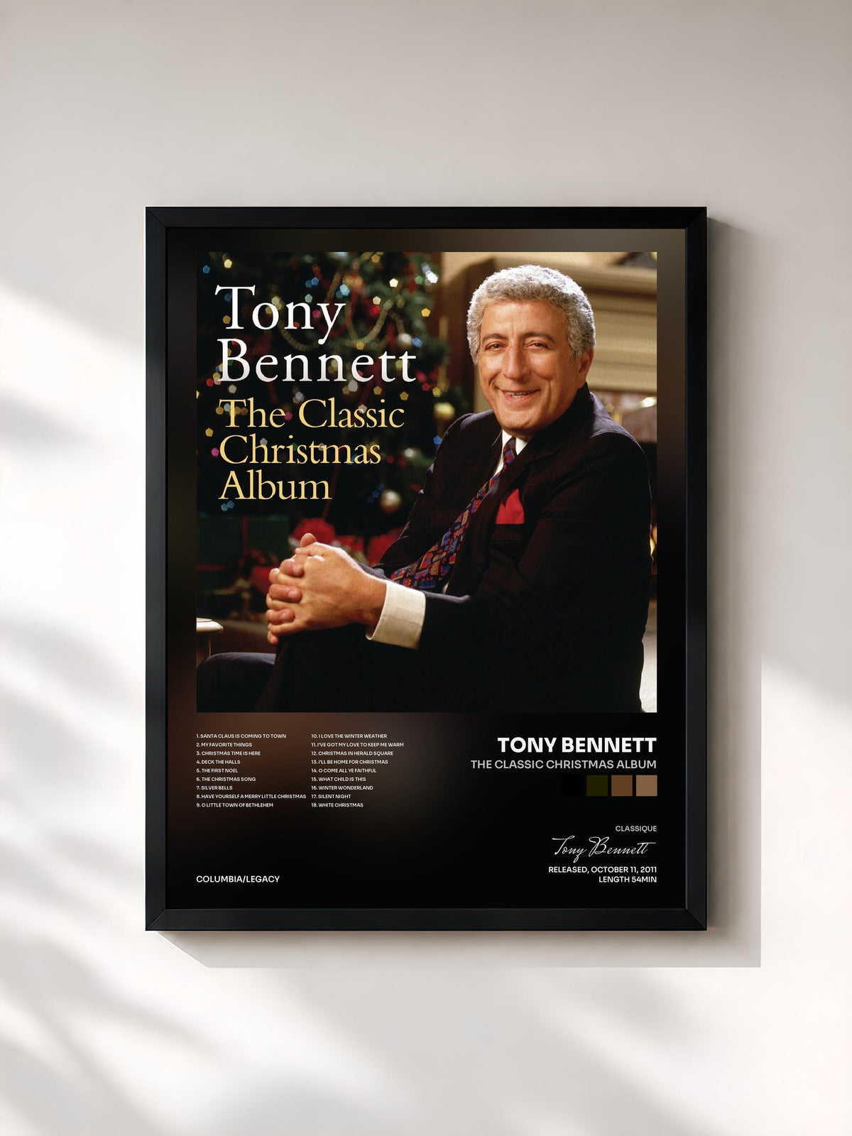 #noir Tableau de l'album The Classic Christmas Album de Tony Bennett, cadre noir, imprimé et encadré en France