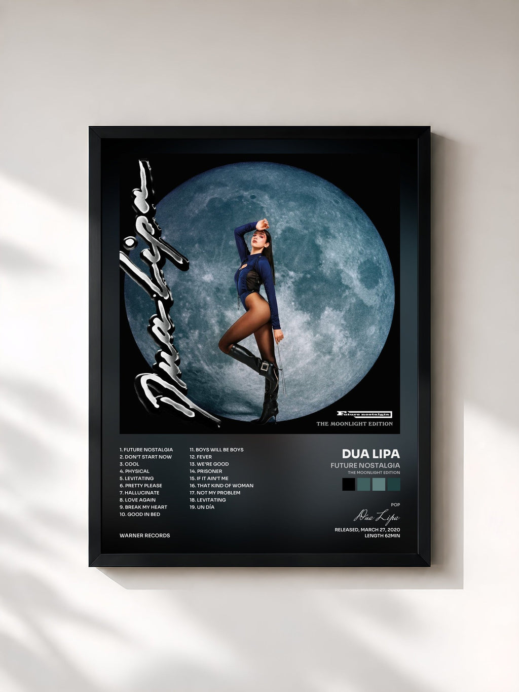 #noir Tableau de l'album Future Nostalgia (The Moonlight Edition) de Dua Lipa, cadre noir, imprimé et encadré en France