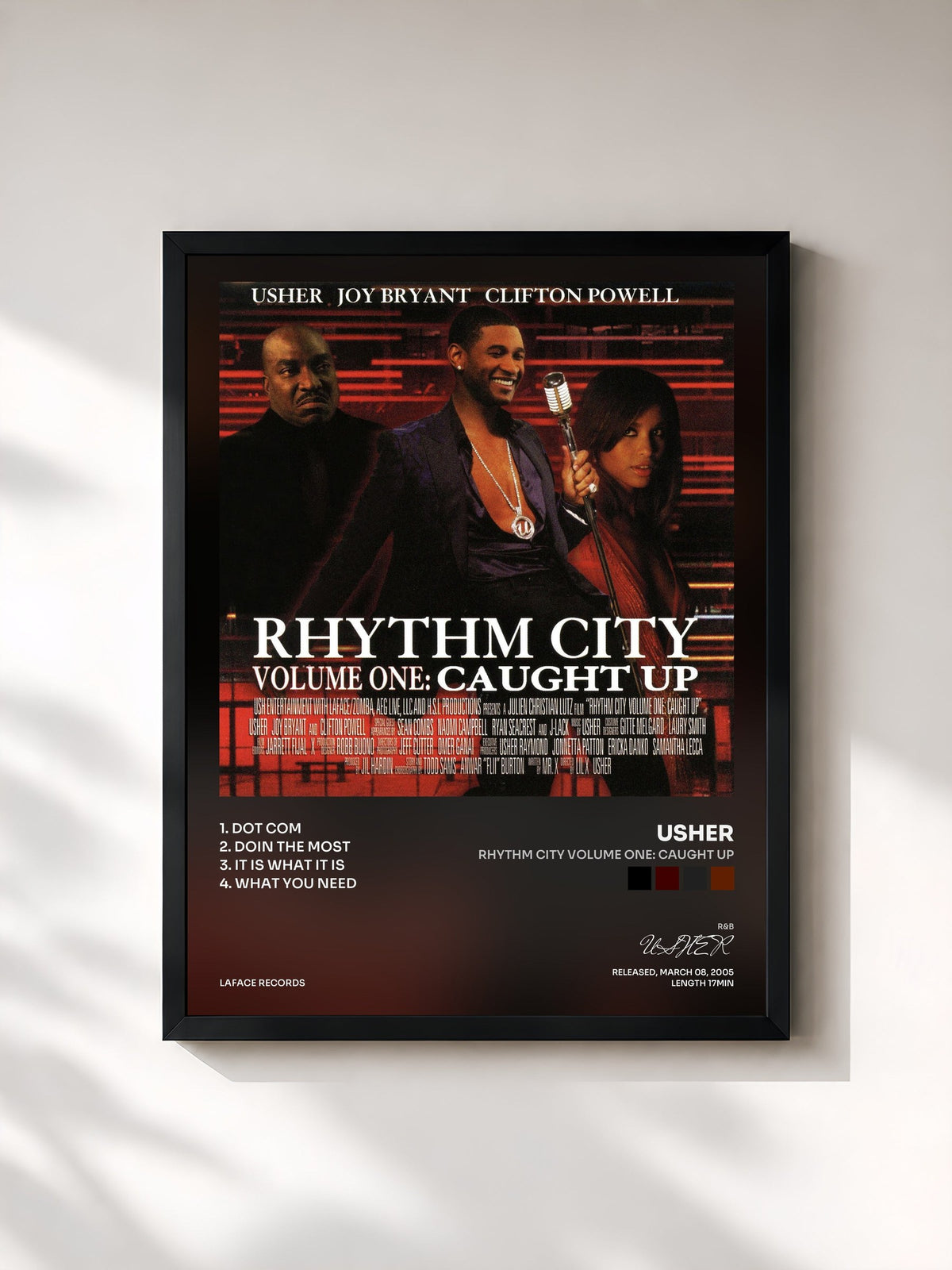 #noir Tableau de l'album Rhythm City Volume One: Caught Up de USHER, cadre noir, imprimé et encadré en France