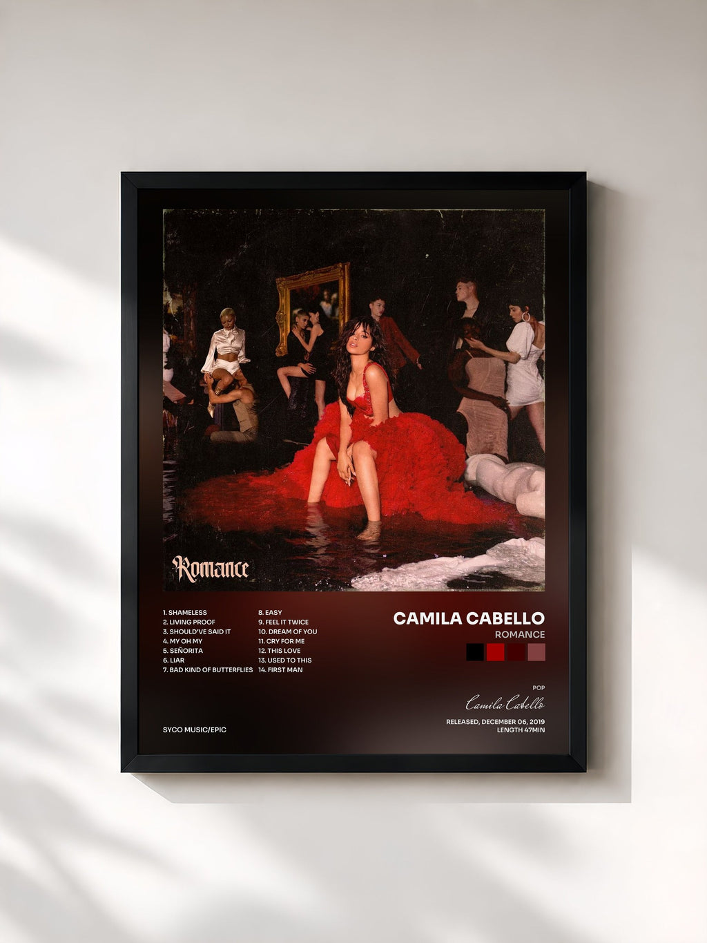 #noir Romance von Camila Cabello als gerahmter Kunstdruck, schwarzer Rahmen, gedruckt und gerahmt in Frankreich