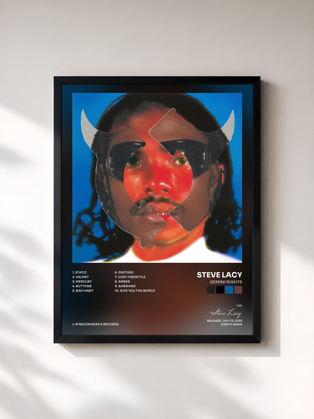 #noir Tableau de l'album Gemini Rights de Steve Lacy, cadre noir, imprimé et encadré en France
