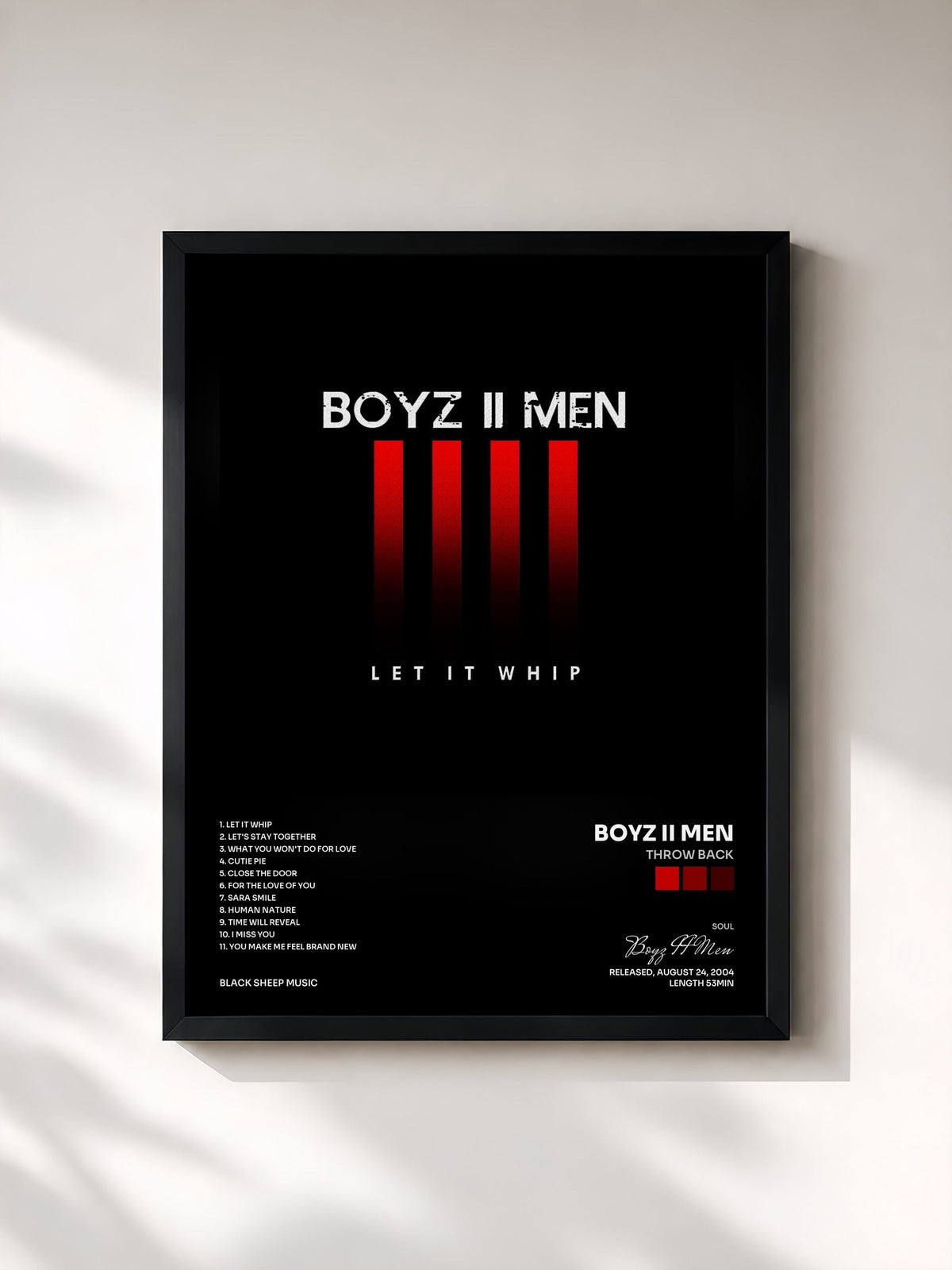 #noir Tableau de l'album Throw Back de Boyz II Men, cadre noir, imprimé et encadré en France