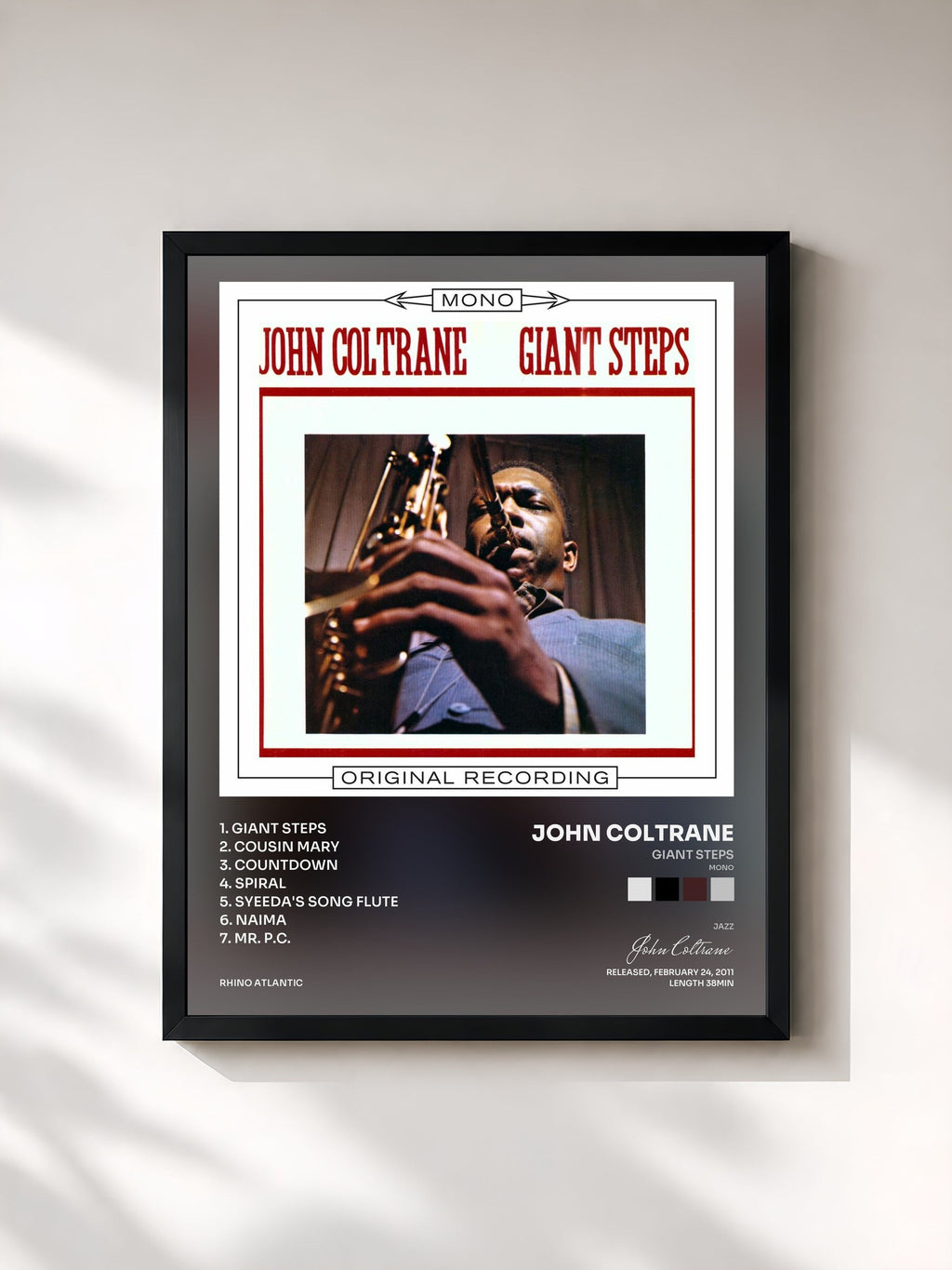 #noir Tableau de l'album Giant Steps (Mono) de John Coltrane, cadre noir, imprimé et encadré en France