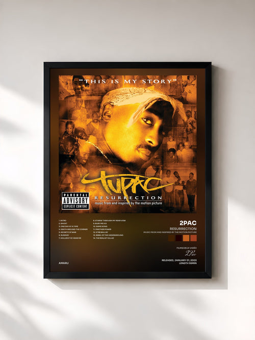 #noir Tableau de l'album Resurrection (Music From And Inspired By The Motion Picture) de 2Pac, cadre noir, imprimé et encadré en France