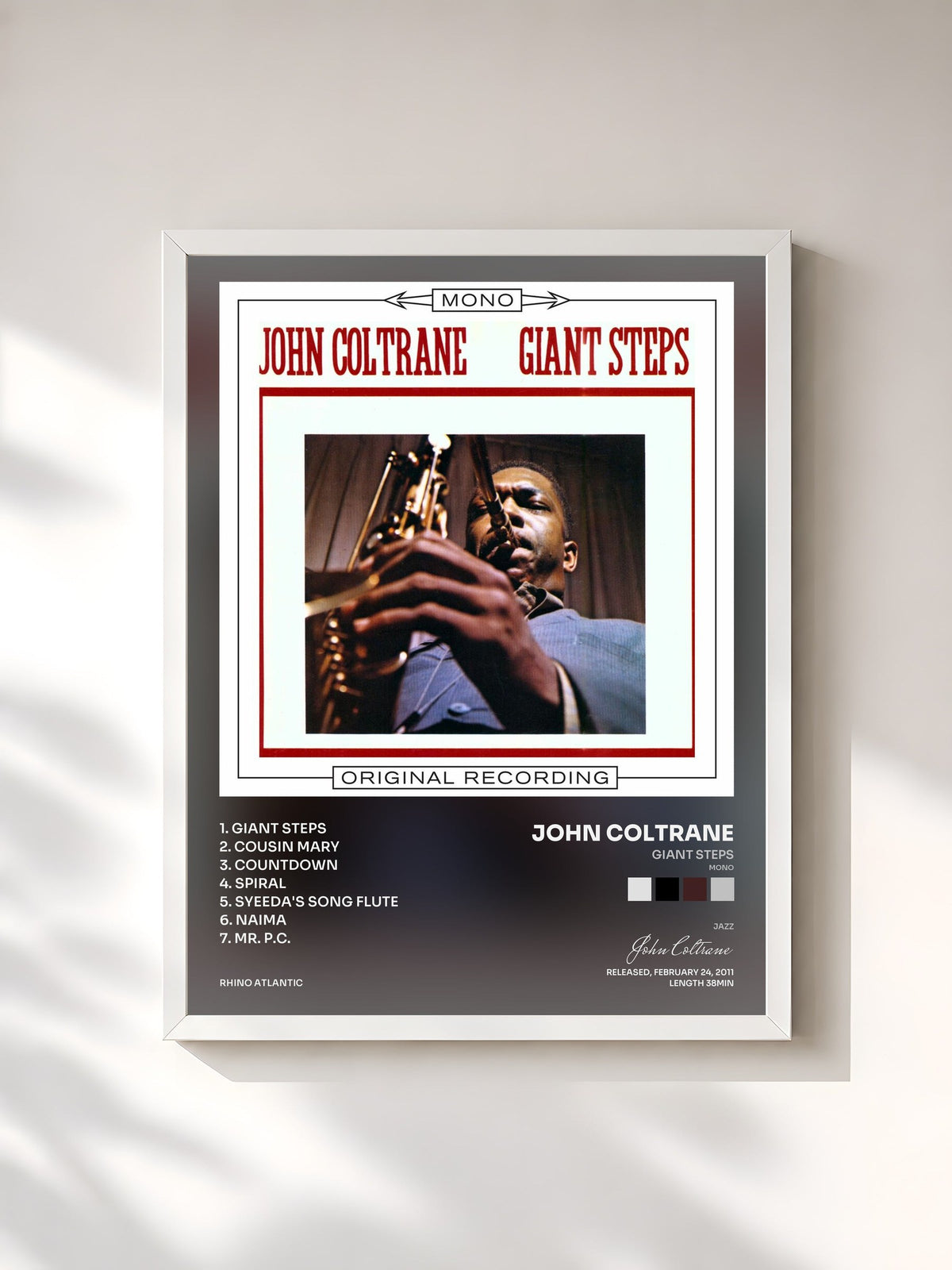 #blanc Tableau de l'album Giant Steps (Mono) de John Coltrane, cadre blanc, imprimé et encadré en France