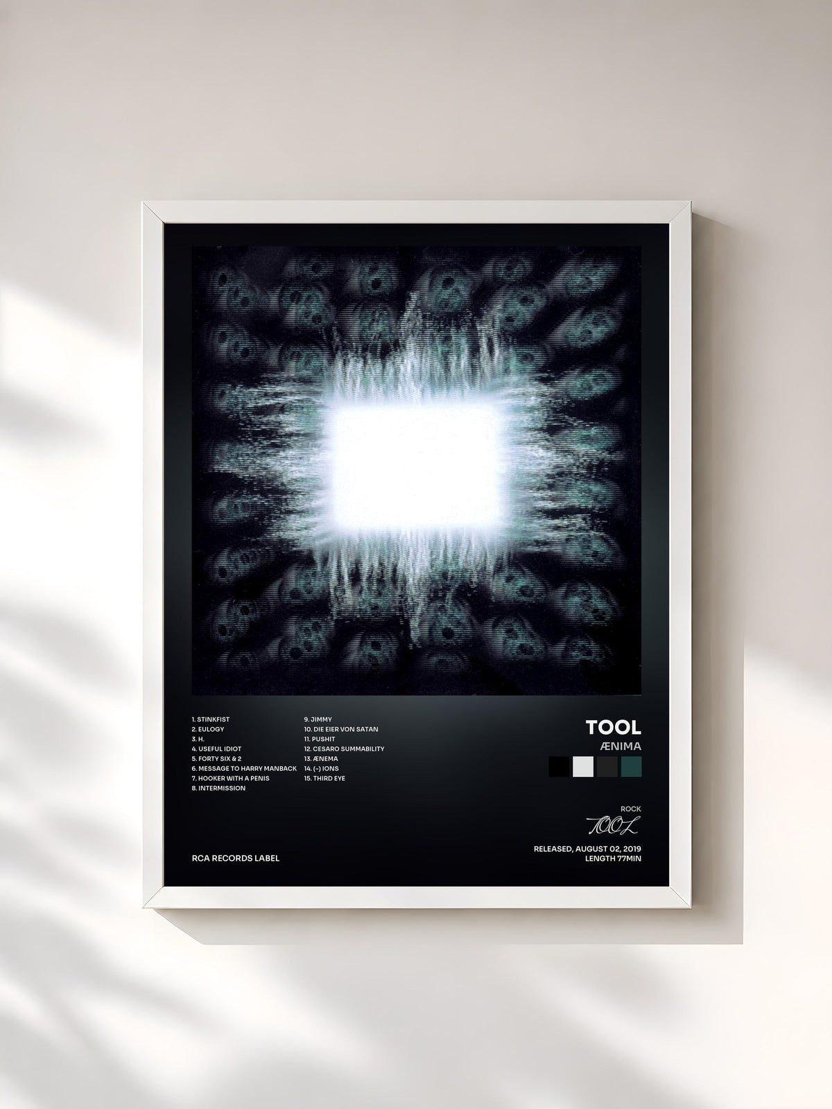 #blanc Tableau de l'album Ænima de TOOL, cadre blanc, imprimé et encadré en France