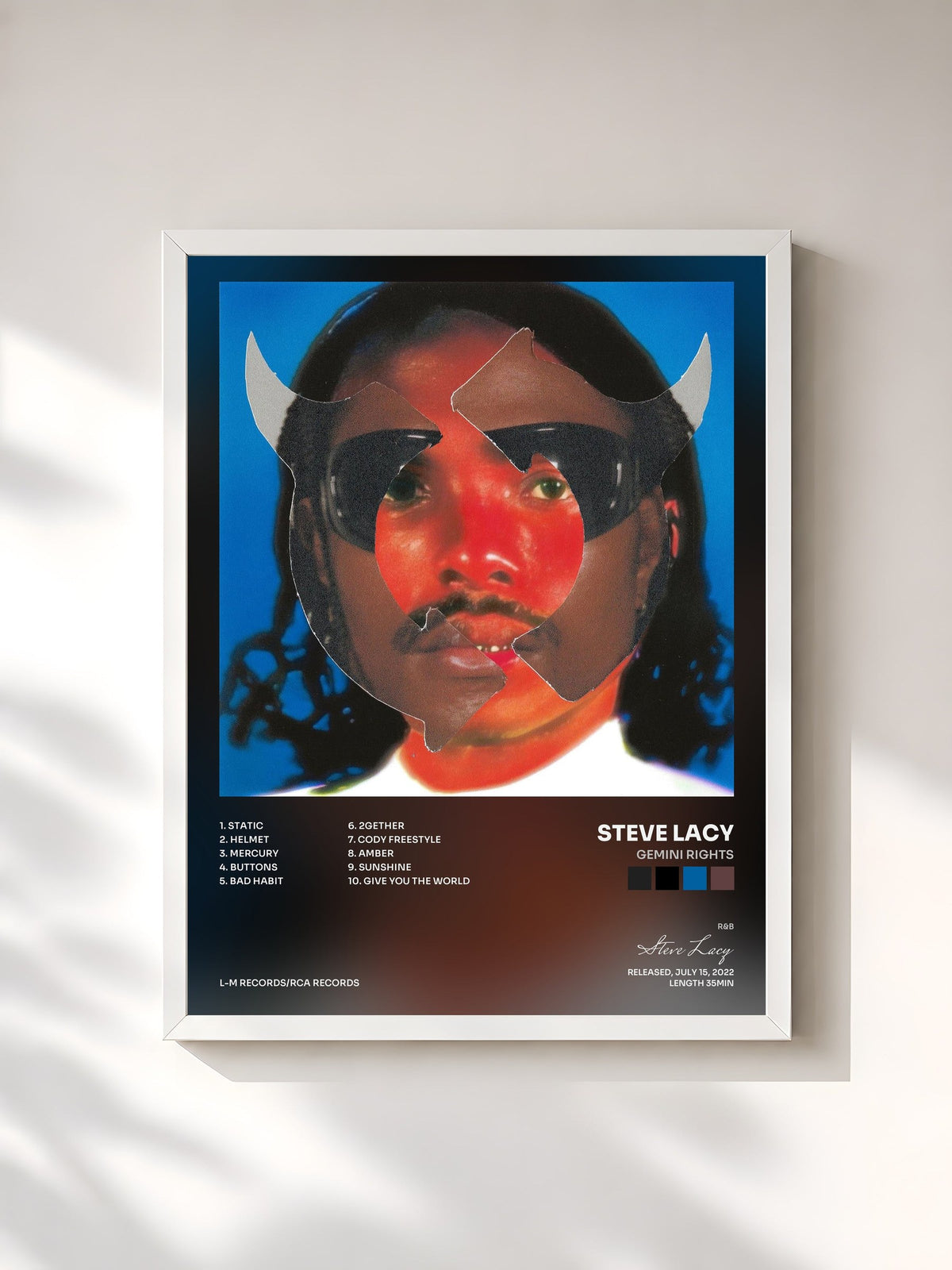 #blanc Tableau de l'album Gemini Rights de Steve Lacy, cadre blanc, imprimé et encadré en France