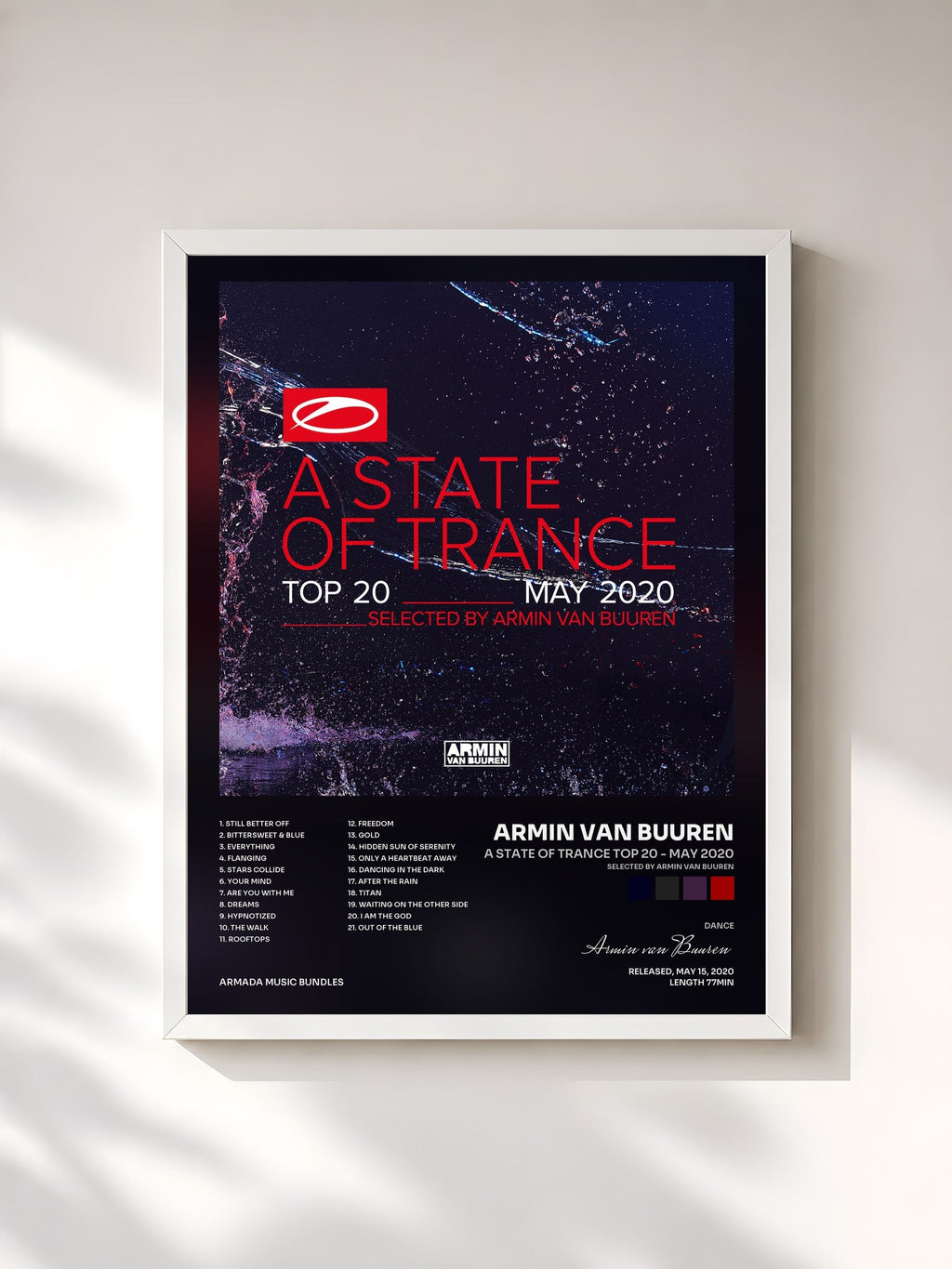 #blanc A State Of Trance Top 20 - May 2020 (Selected by Armin van Buuren) de Armin van Buuren en lámina enmarcada, marco blanco, impresa y enmarcada en Francia