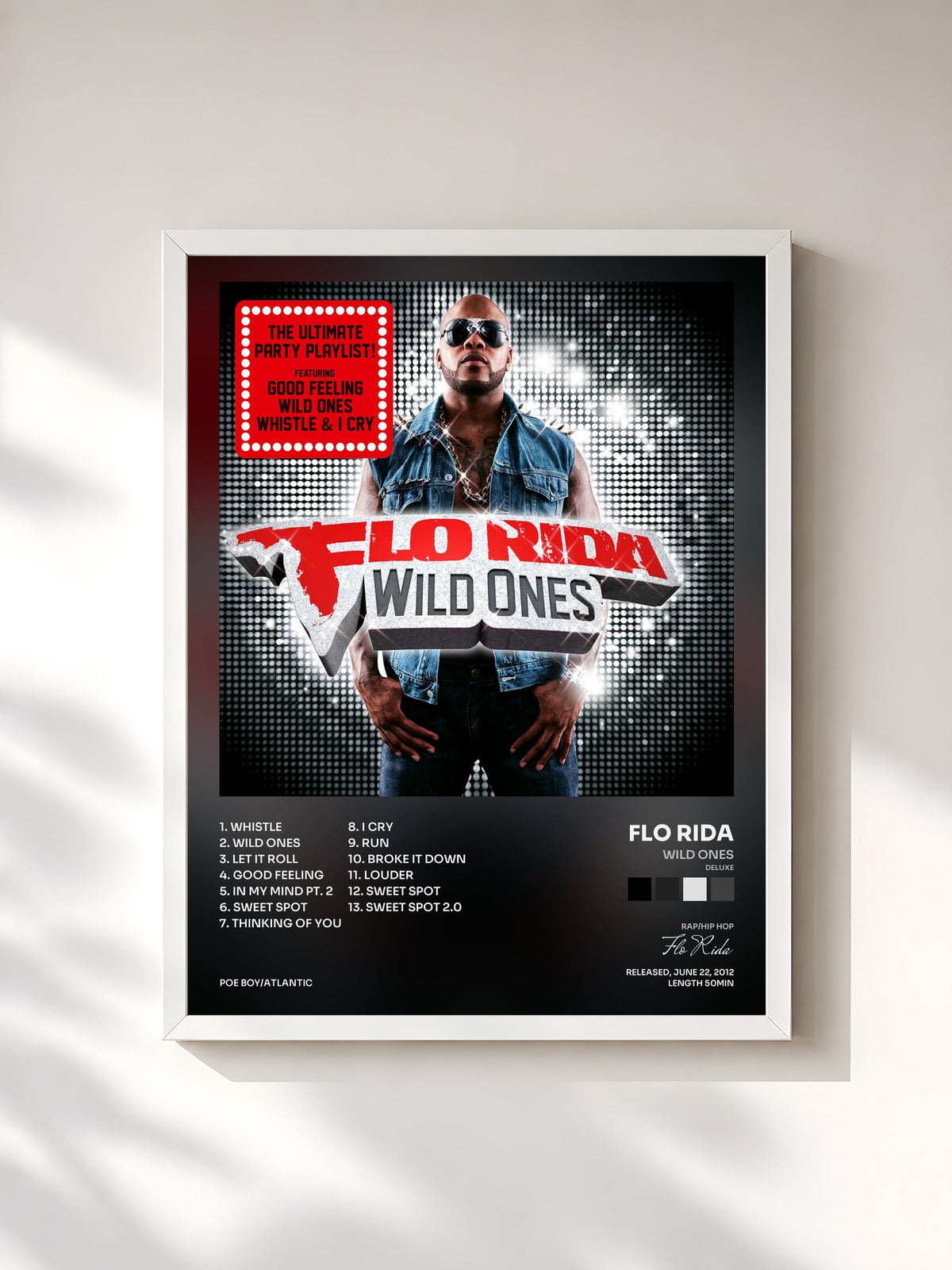 #blanc Tableau de l'album Wild Ones (Deluxe) de Flo Rida, cadre blanc, imprimé et encadré en France
