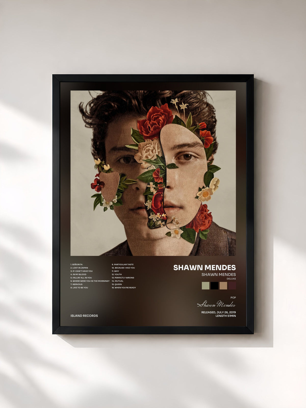 #noir Tableau de l'album Shawn Mendes (Deluxe) de Shawn Mendes, cadre noir, imprimé et encadré en France