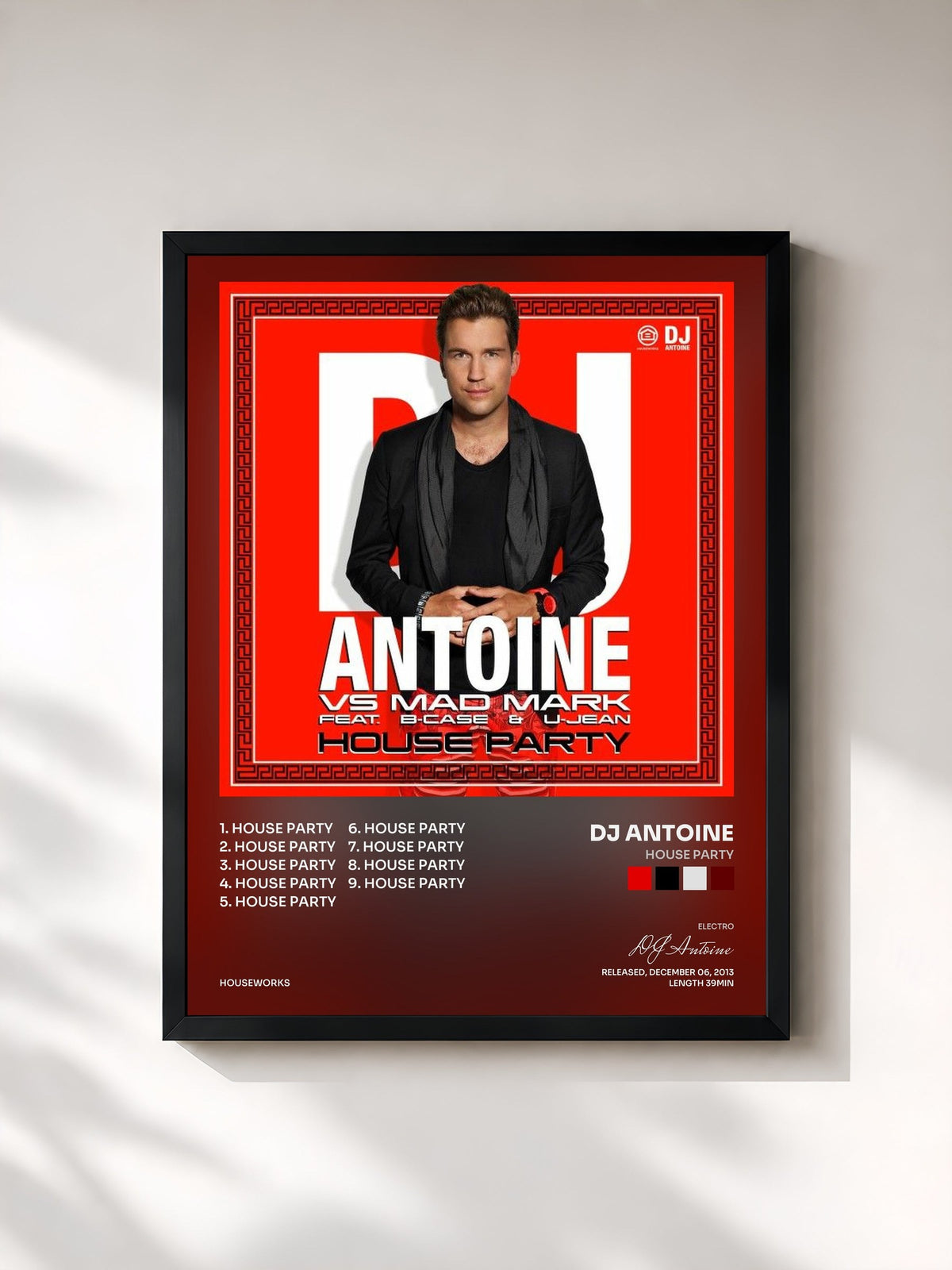#noir Tableau de l'album House Party de DJ Antoine, cadre noir, imprimé et encadré en France
