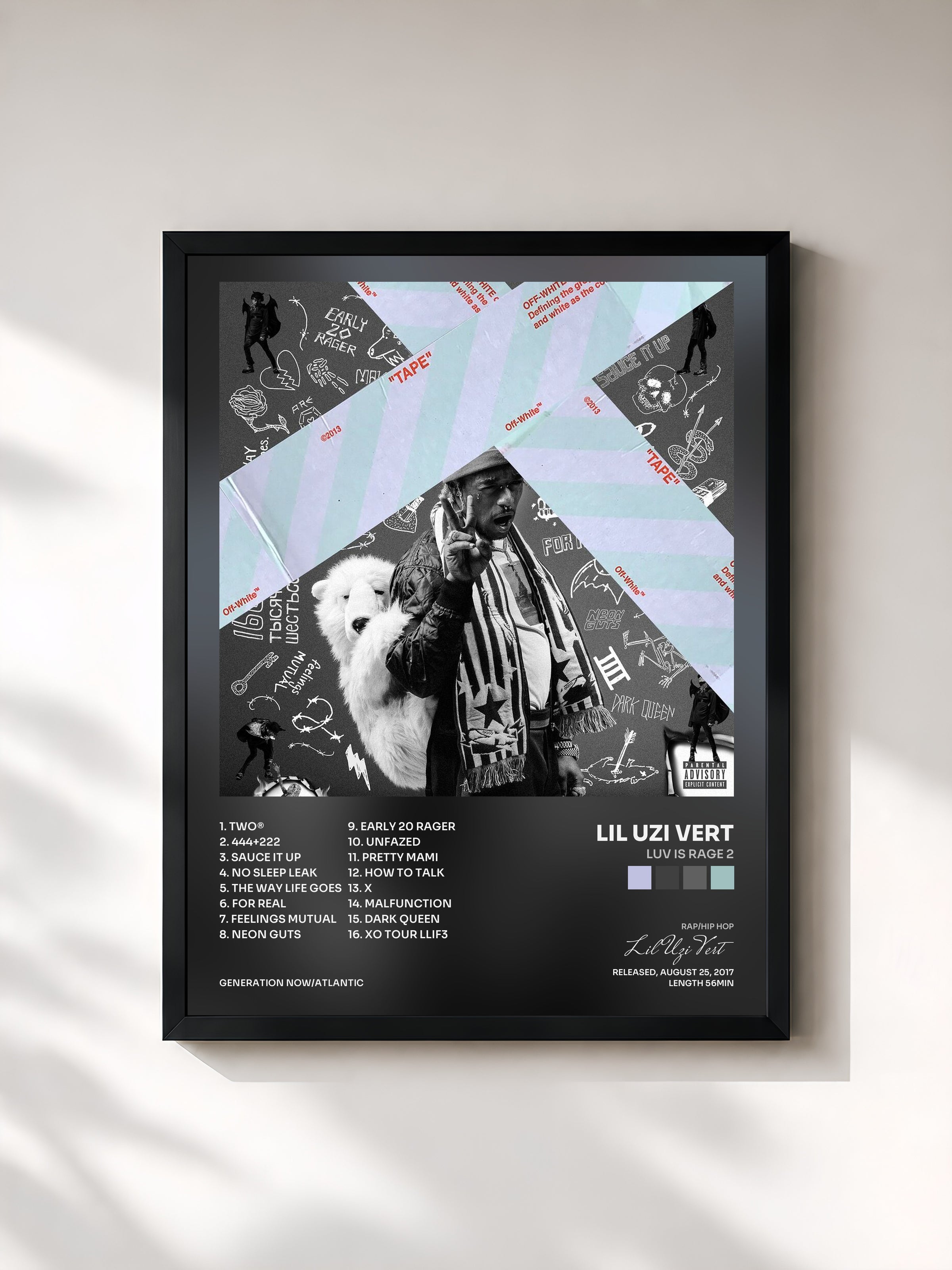 #noir Tableau de l'album Luv Is Rage 2 de Lil Uzi Vert, cadre noir, imprimé et encadré en France