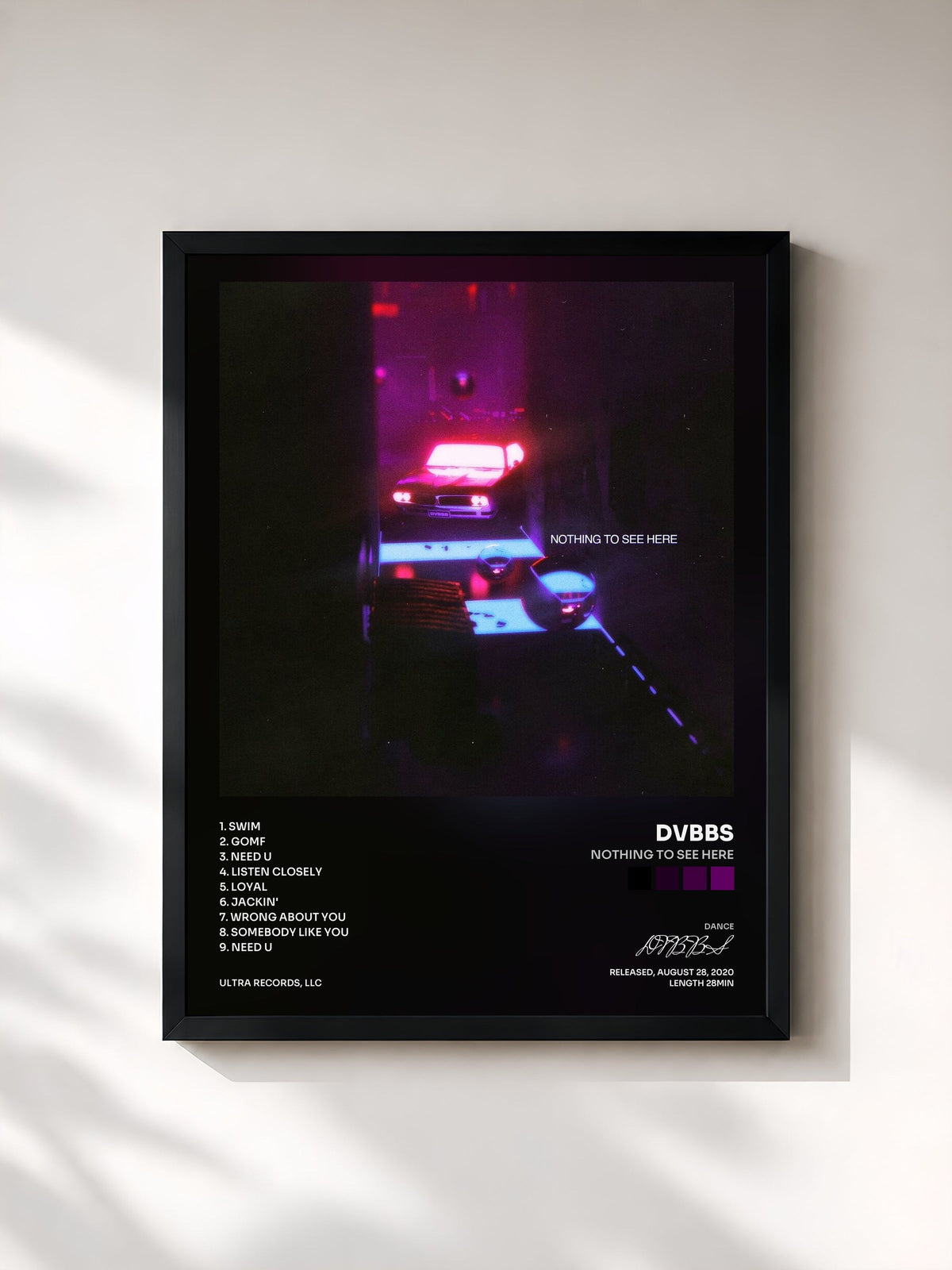 #noir Tableau de l'album Nothing To See Here de DVBBS, cadre noir, imprimé et encadré en France