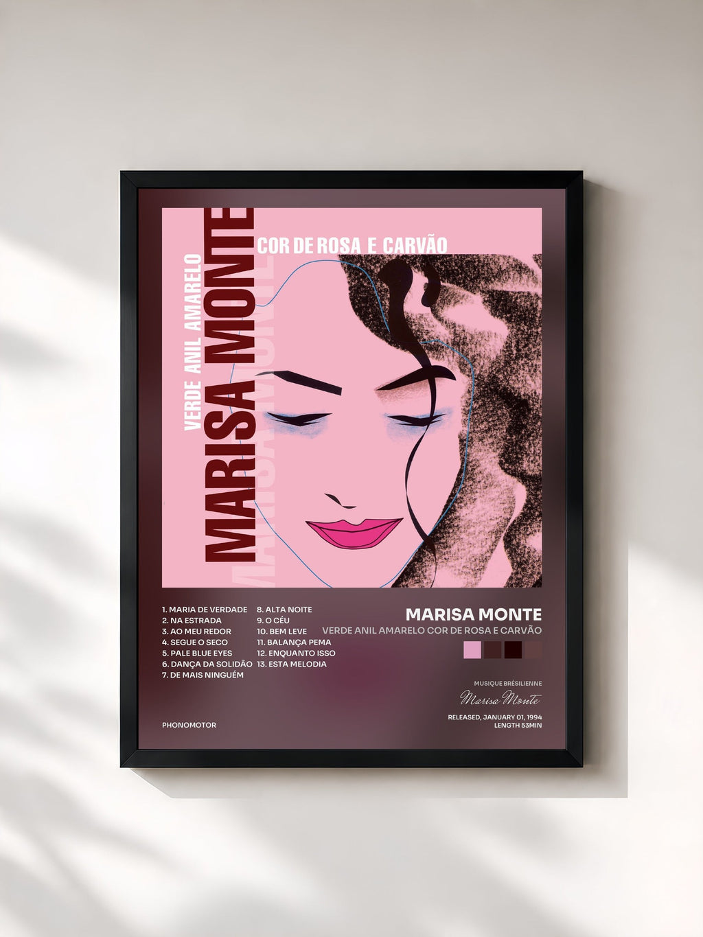 #noir Verde Anil Amarelo Cor von Rosa e Carvão de Marisa Monte als gerahmter Kunstdruck, schwarzer Rahmen, gedruckt und gerahmt in Frankreich