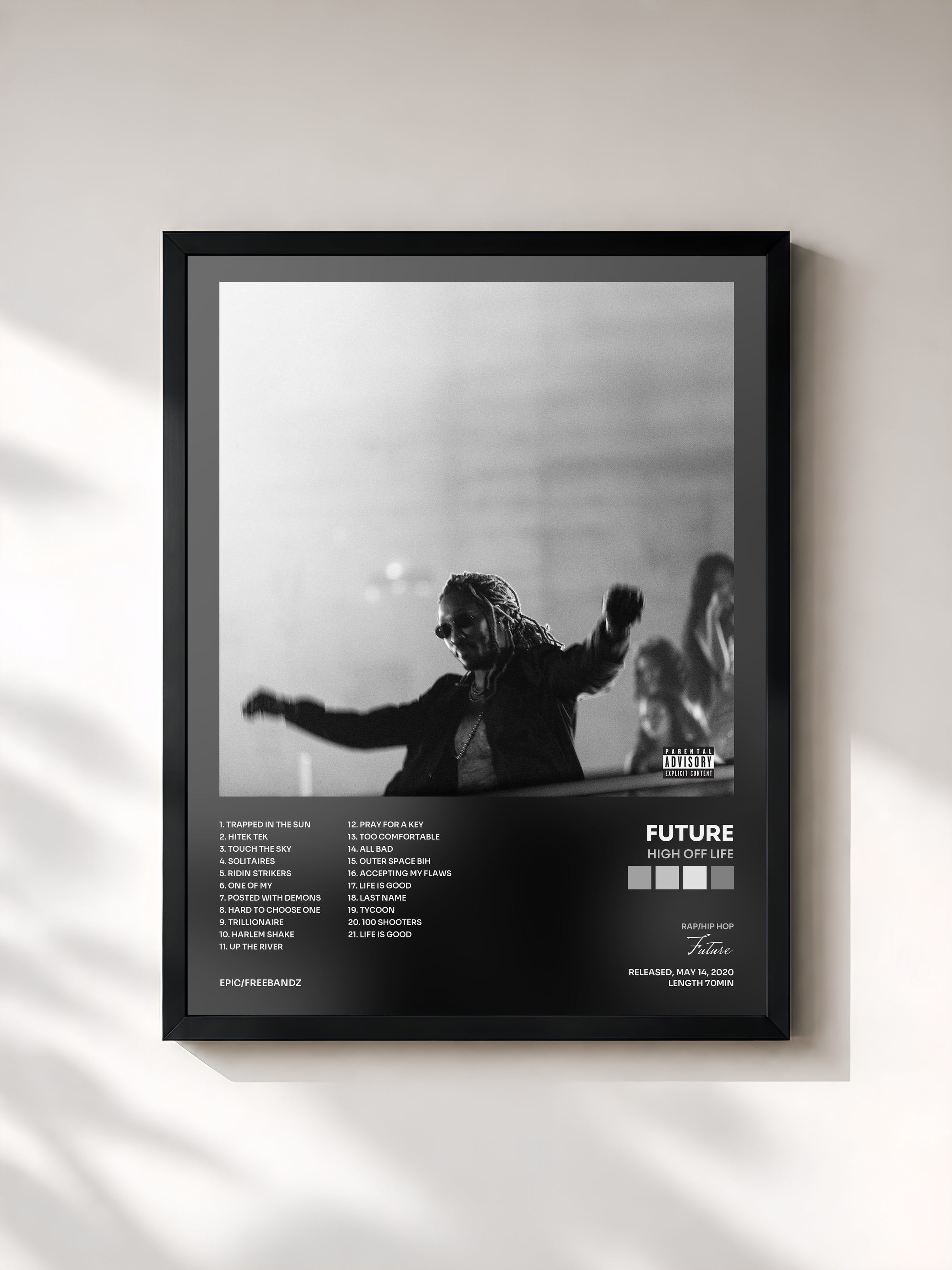 #noir Tableau de l'album High Off Life de Future, cadre noir, imprimé et encadré en France