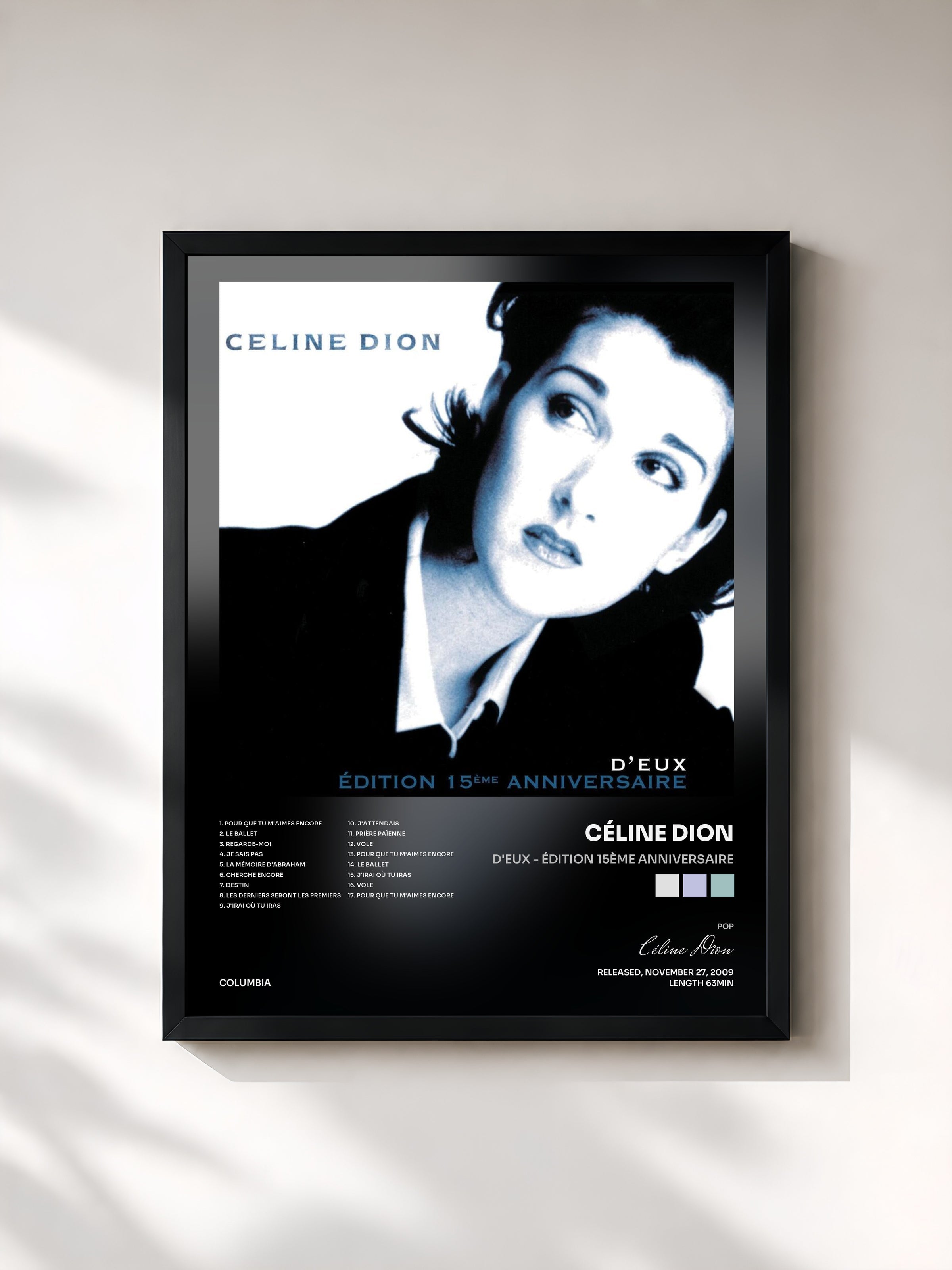 #noir Tableau de l'album D'eux - Édition 15ème Anniversaire de Céline Dion, cadre noir, imprimé et encadré en France