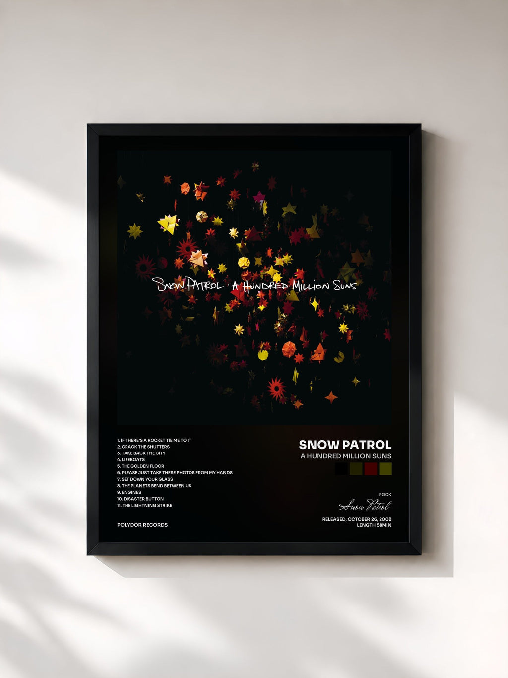 #noir A Hundred Million Suns by Snow Patrol as a framed art print, black frame, printed and framed in France