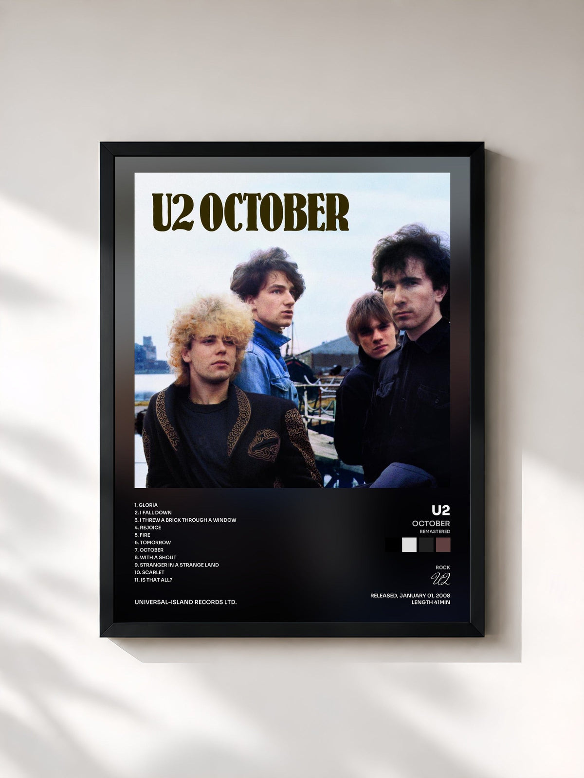 #noir Tableau de l'album October (Remastered) de U2, cadre noir, imprimé et encadré en France