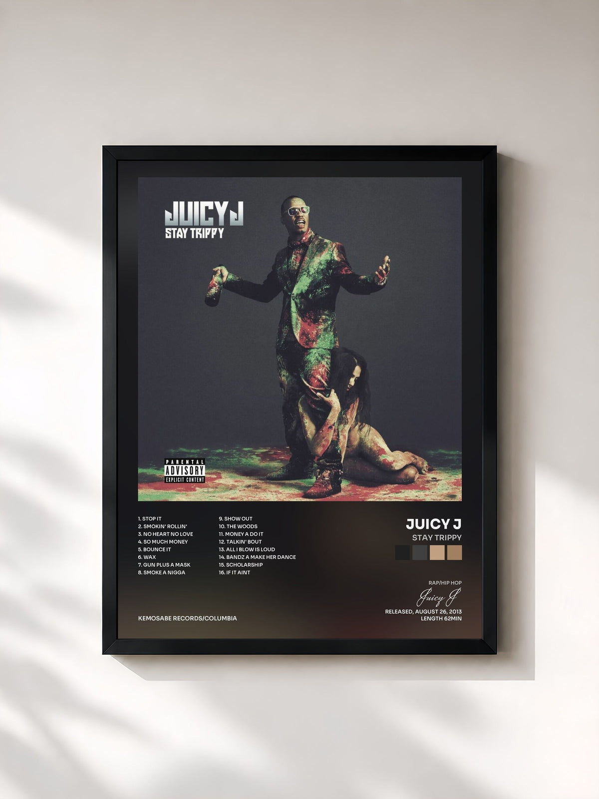 #noir Tableau de l'album Stay Trippy de Juicy J, cadre noir, imprimé et encadré en France
