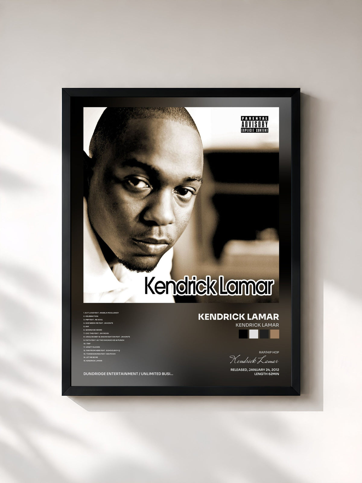 #noir Tableau de l'album Kendrick Lamar de Kendrick Lamar, cadre noir, imprimé et encadré en France
