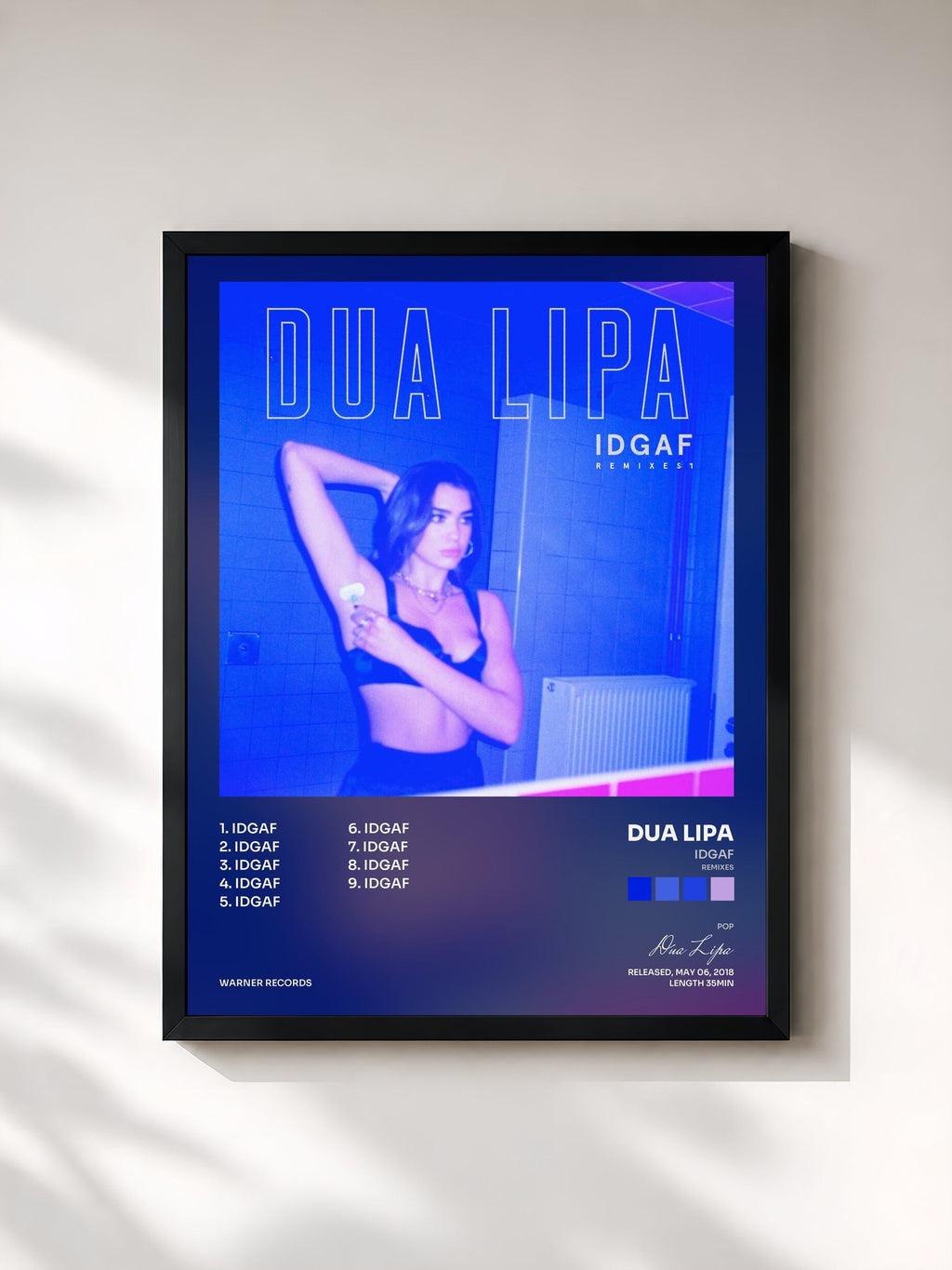#noir IDGAF (Remixes) von Dua Lipa als gerahmter Kunstdruck, schwarzer Rahmen, gedruckt und gerahmt in Frankreich