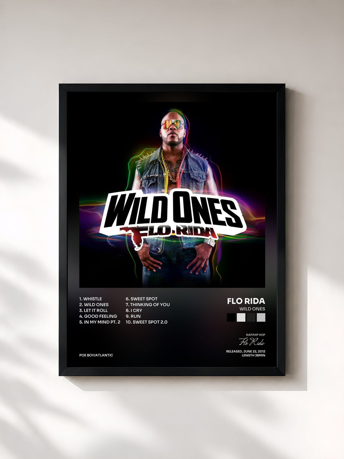 #noir Tableau de l'album Wild Ones de Flo Rida, cadre noir, imprimé et encadré en France