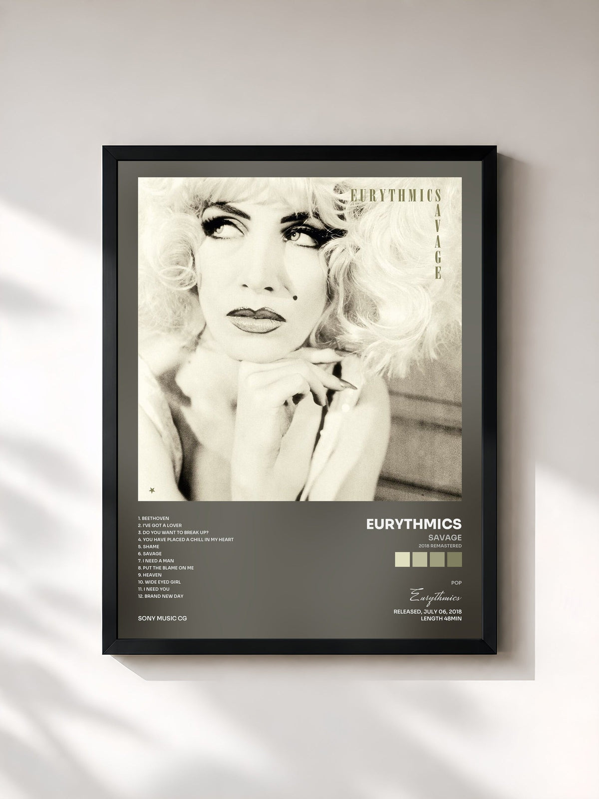 #noir Tableau de l'album Savage (2018 Remastered) de Eurythmics, cadre noir, imprimé et encadré en France