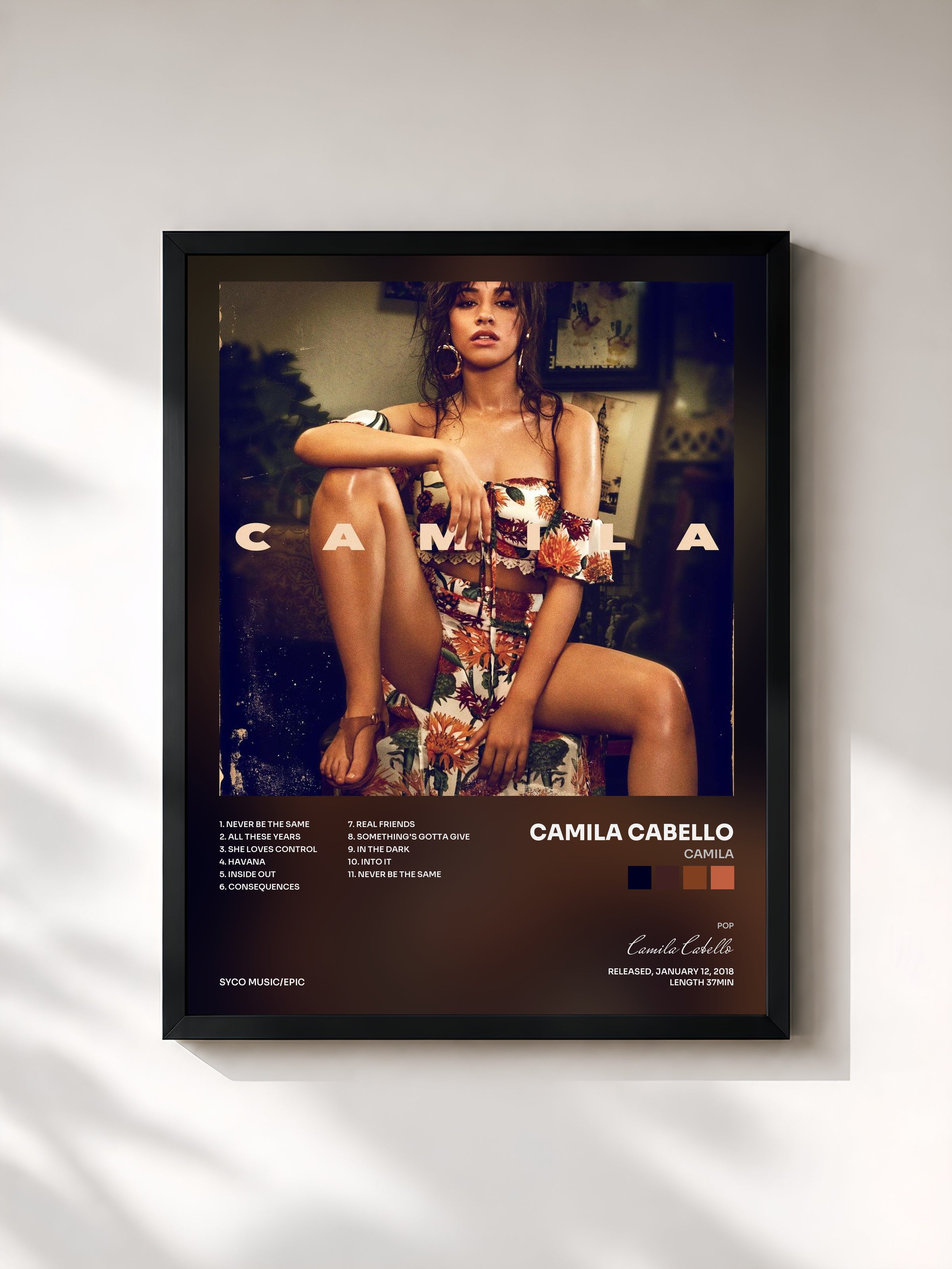 #noir Tableau de l'album Camila de Camila Cabello, cadre noir, imprimé et encadré en France