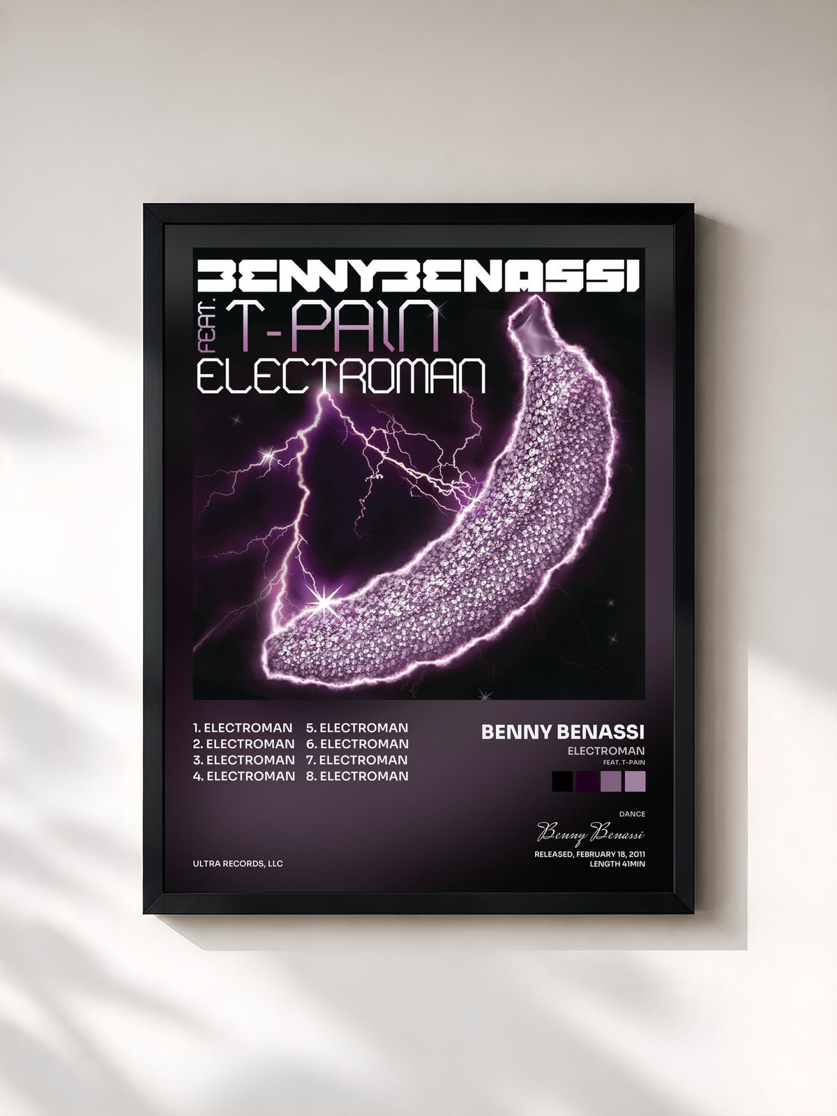 #noir Tableau de l'album Electroman (feat. T-Pain) de Benny Benassi, cadre noir, imprimé et encadré en France