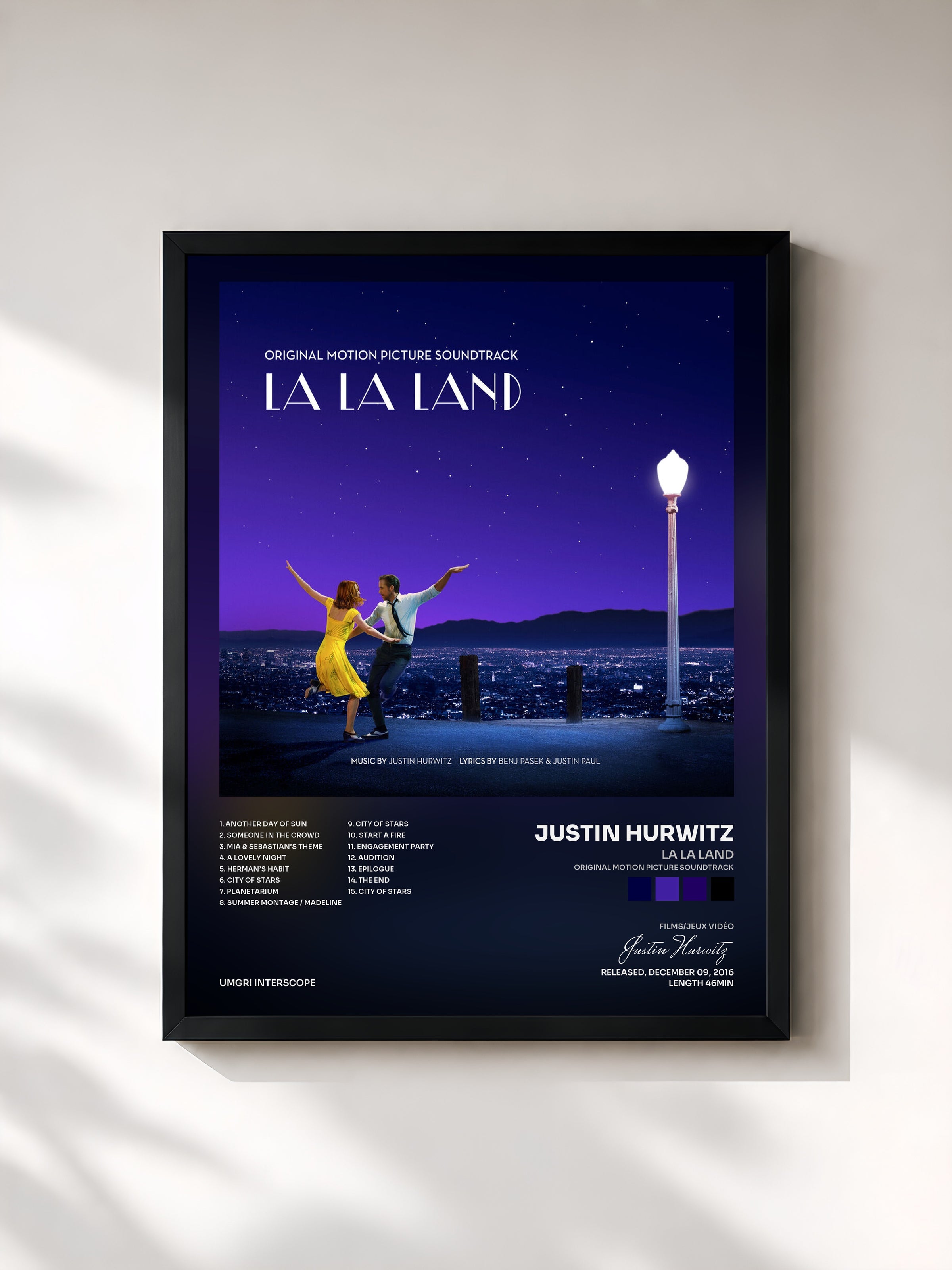 #noir La La Land (Original Motion Picture Soundtrack) di Justin Hurwitz in stampa incorniciata, cornice nera, stampata e incorniciata in Francia
