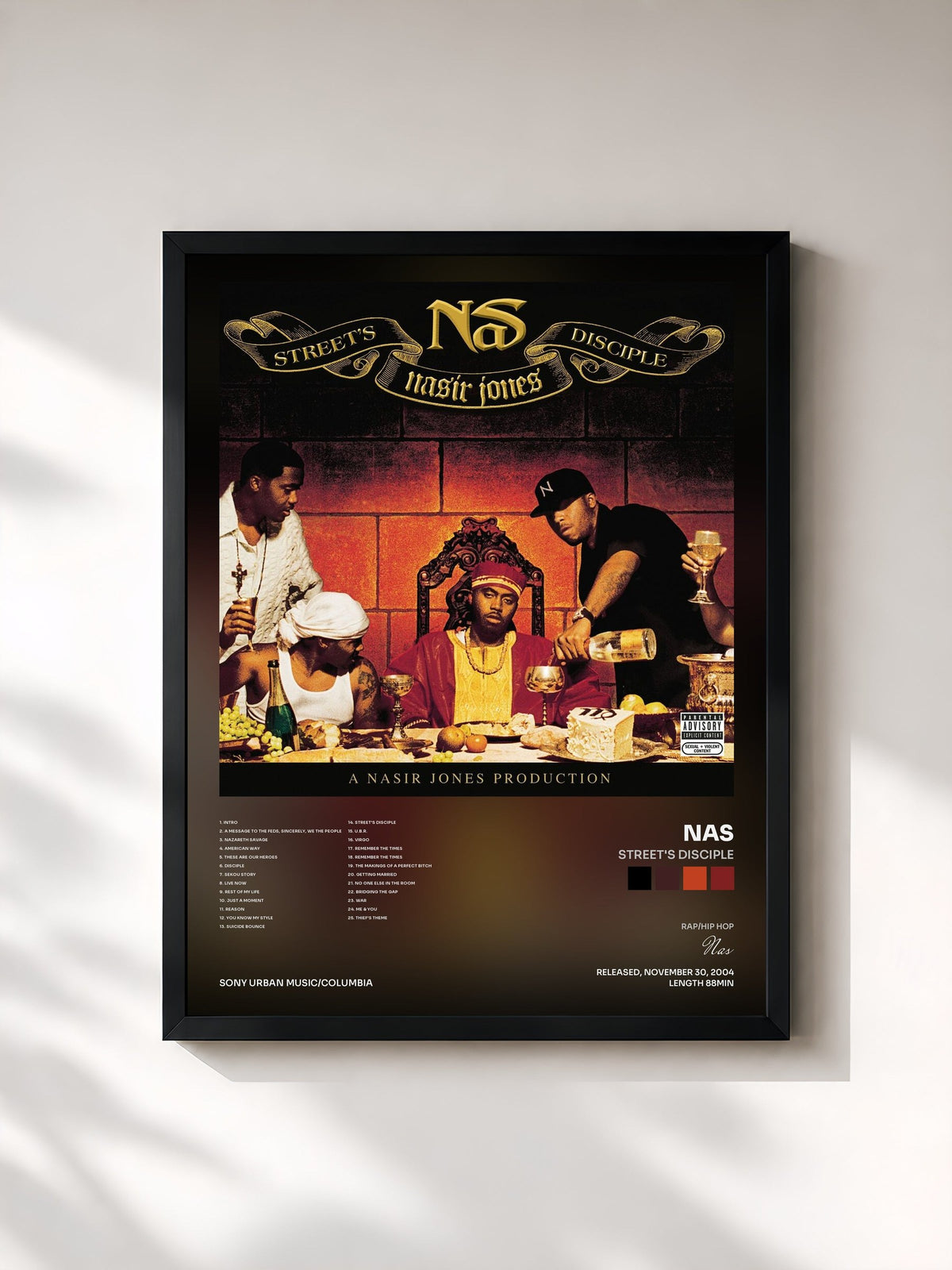 #noir Tableau de l'album Street's Disciple de Nas, cadre noir, imprimé et encadré en France