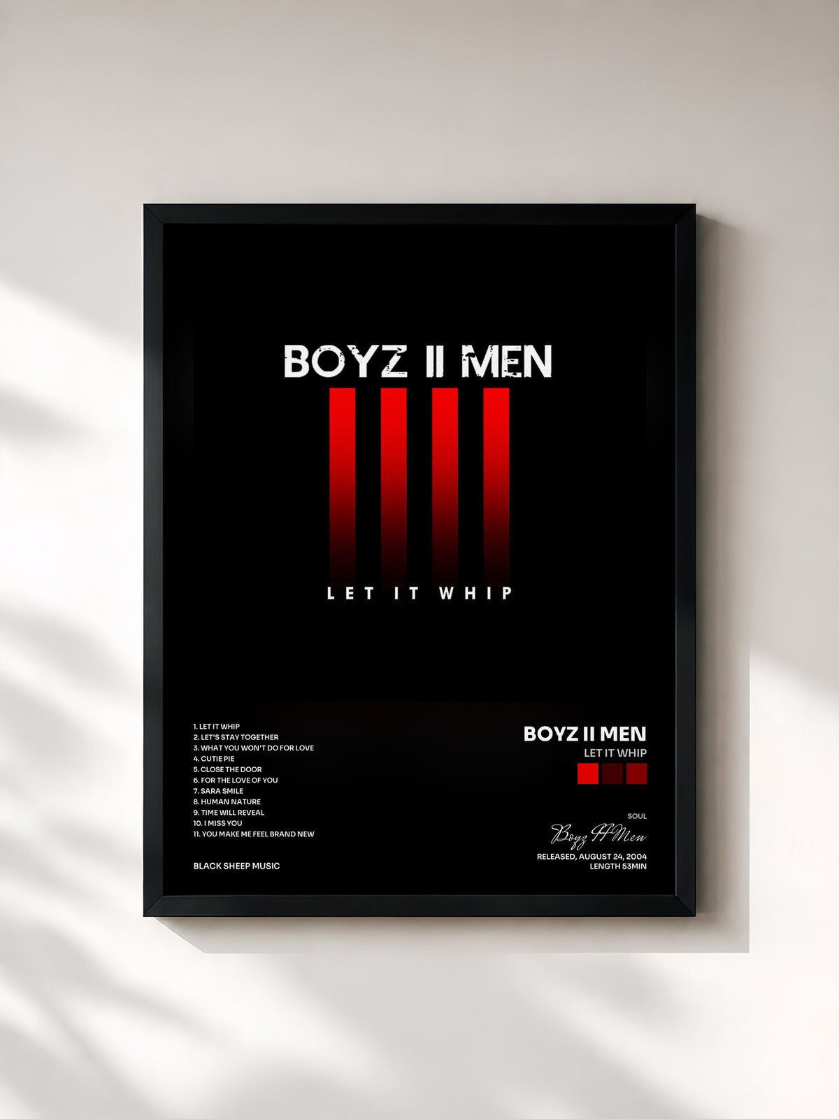 #noir Tableau de l'album Let It Whip de Boyz II Men, cadre noir, imprimé et encadré en France